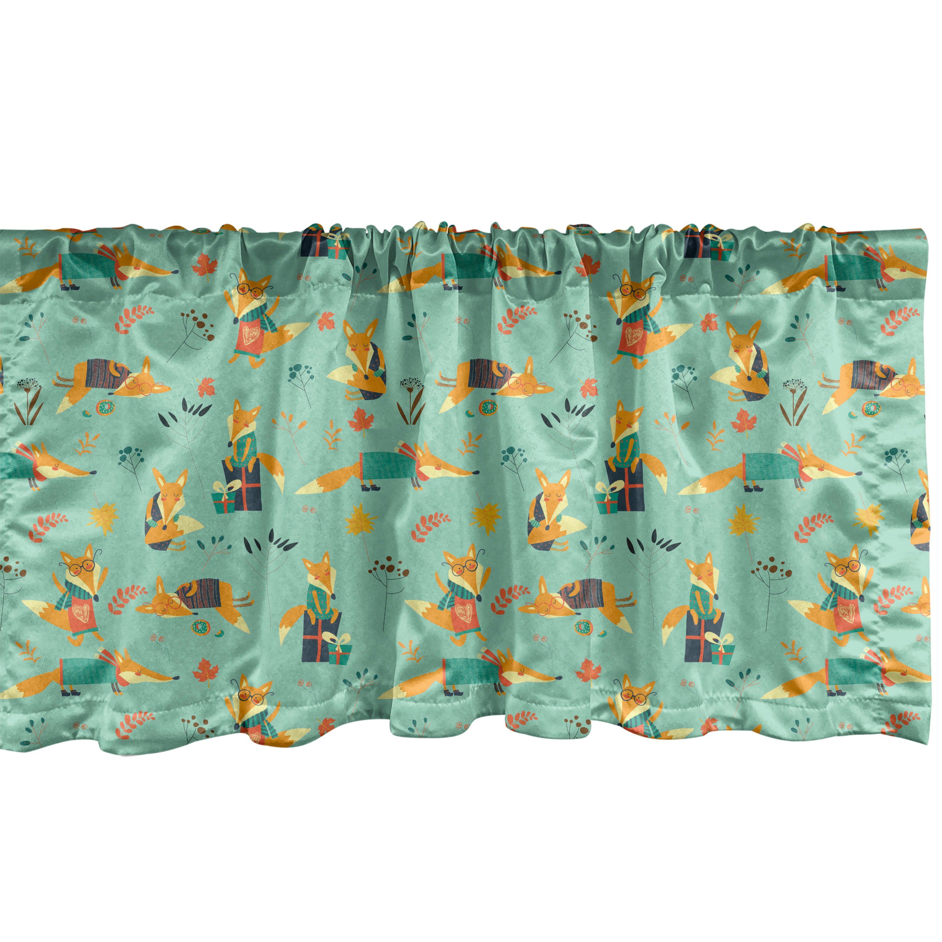 Scheibengardine Vorhang Volant für Küche Schlafzimmer Dekor mit Stangentasche, Abakuhaus, Microfaser, Kindergarten Füchse mit Brille