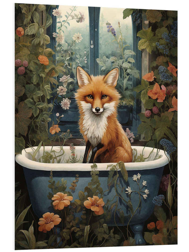 Posterlounge Forex-Bild Olga Telnova, Fuchs im blumigen Badezimmer, Kinderzimmer Digitale Kunst