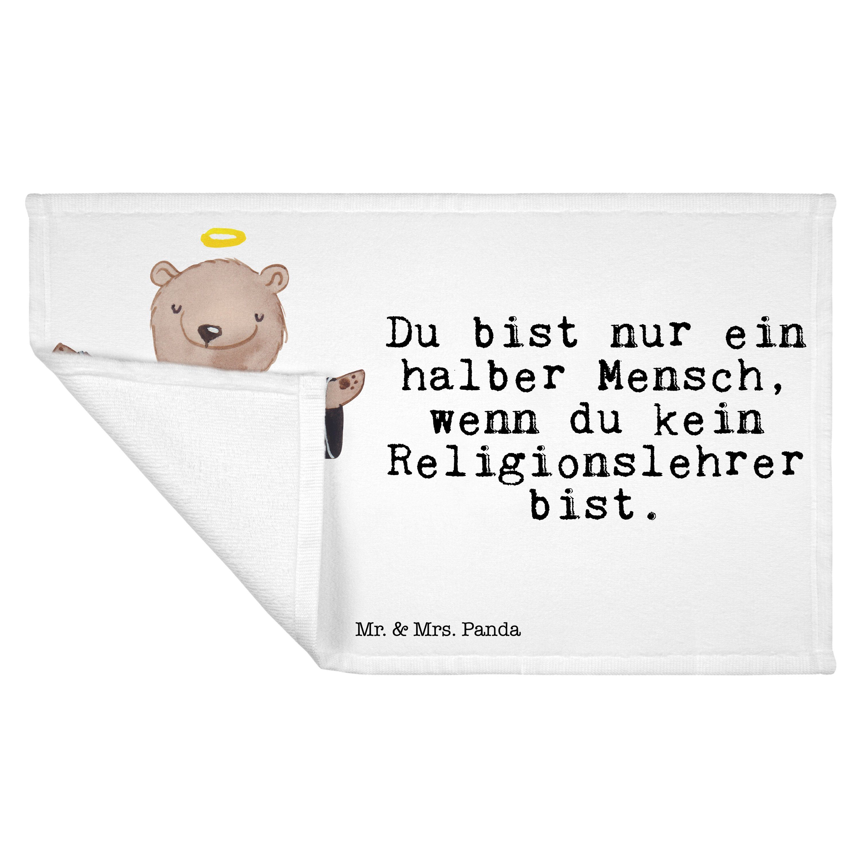 Mr. & Mrs. Panda Handtuch Weiß Geschenk, Kollege, (1-St) - - mit Religionslehrer Schule, Reisehan, Herz