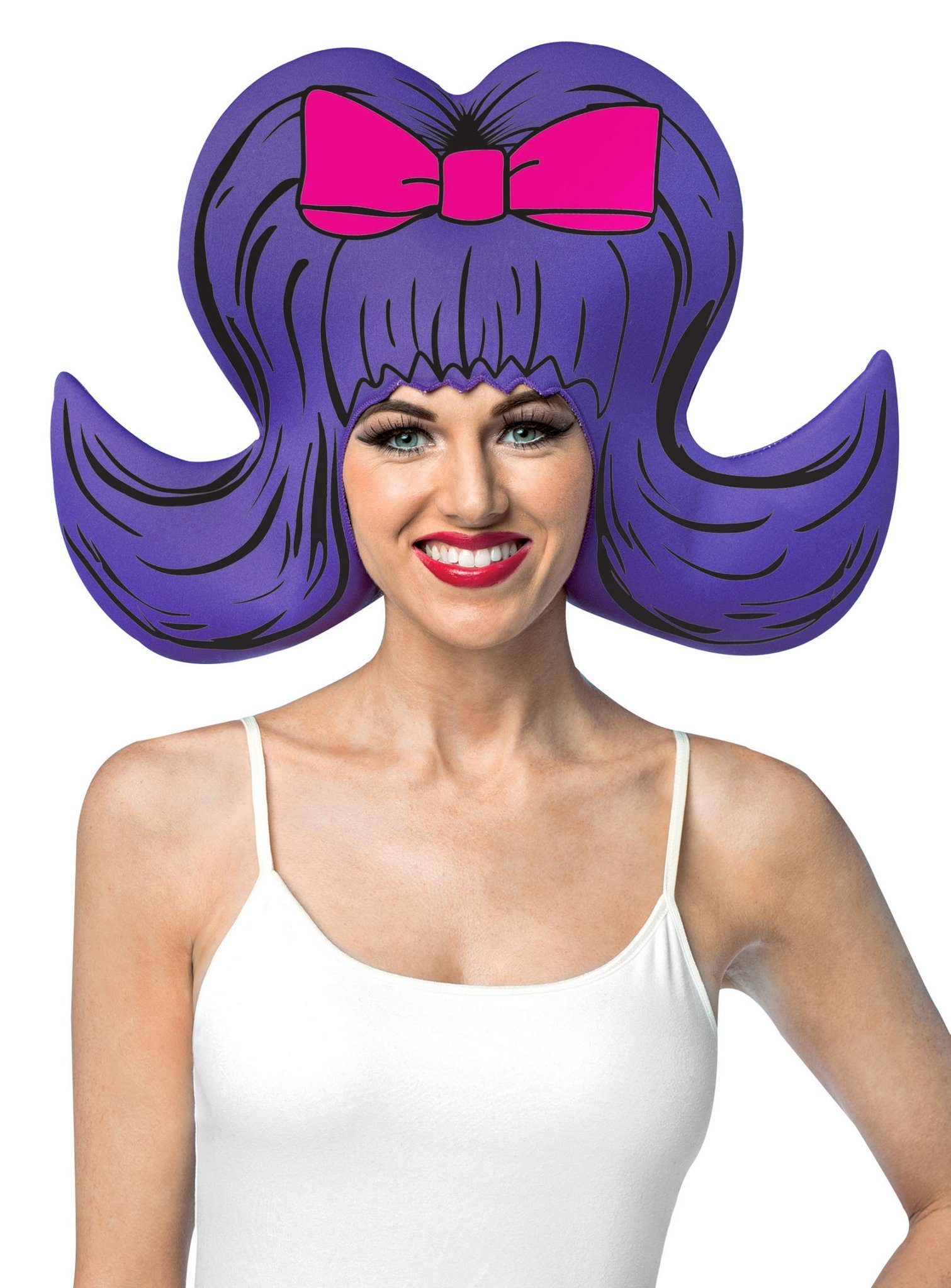 Rast Imposta Kostüm-Perücke 60er Jahre Stoffperücke violett, Witzige Bouffant Perücke für Euer Retro Kostüm