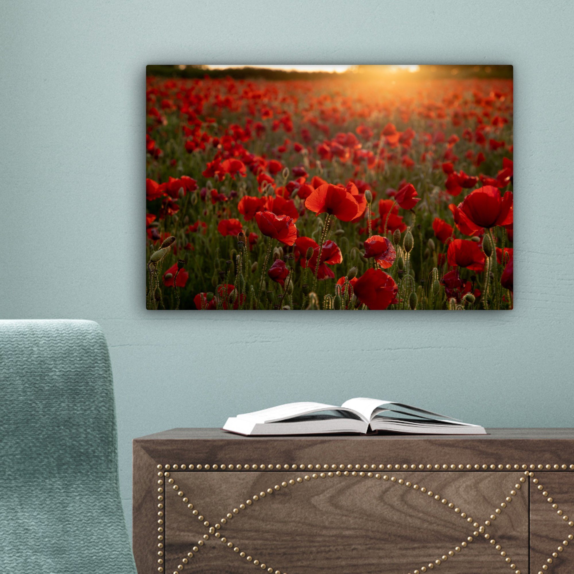 Leinwandbilder, OneMillionCanvasses® Aufhängefertig, (1 Leinwandbild - Mohn St), Rot, cm Wanddeko, - Wandbild Blumen 30x20