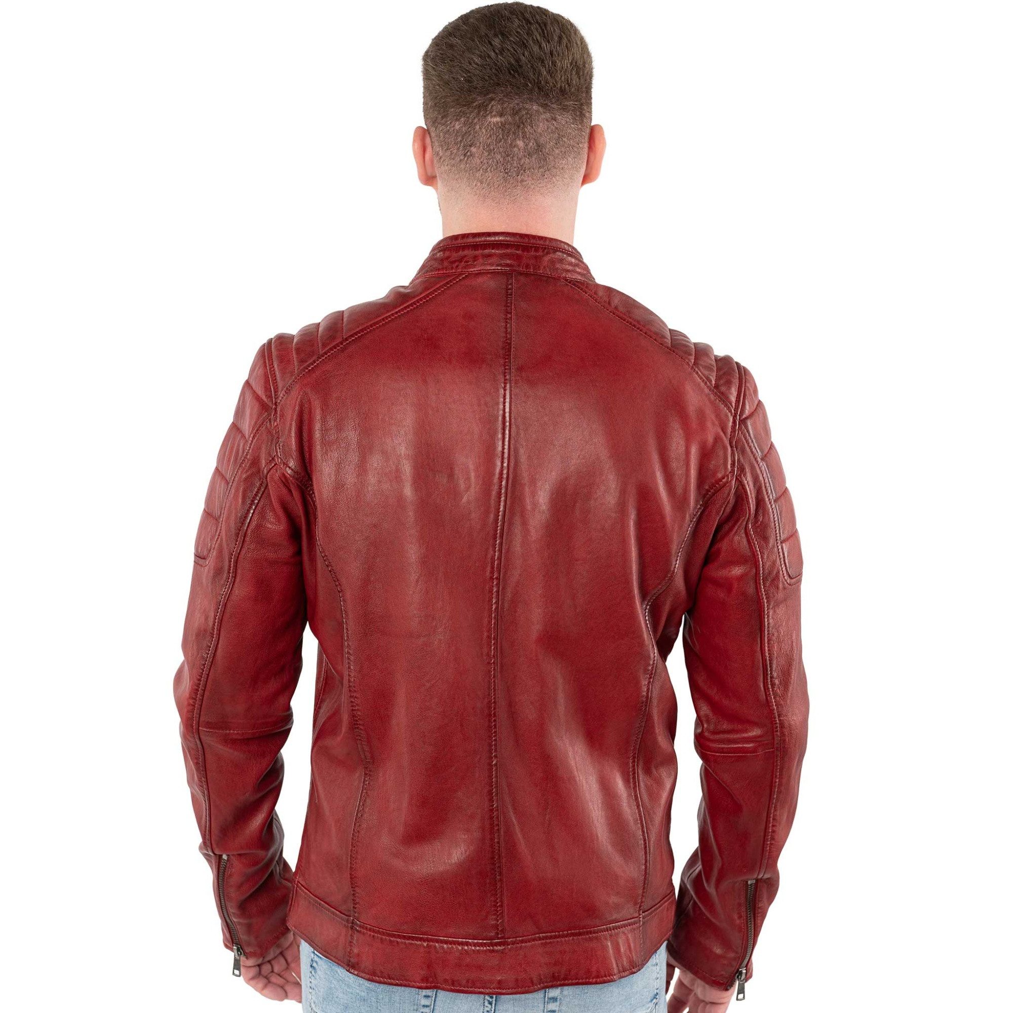 Mauritius Lederjacke MMDerry Mauritius - Herren Lederjacke Bikerjacke Lammnappa rot
