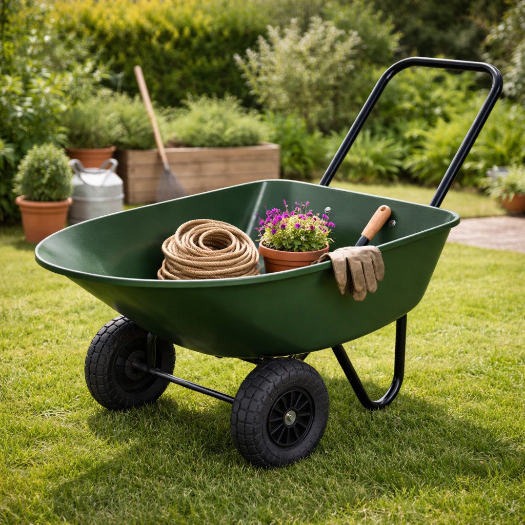 HAGO Schubkarre Gartenschubkarre Hofkarre Kippwagen Schubkarrenwagen Grün 78L 100kg PP, (1-tlg), Kippfunktion, Doppelbereifung, Stahl-Rahmen