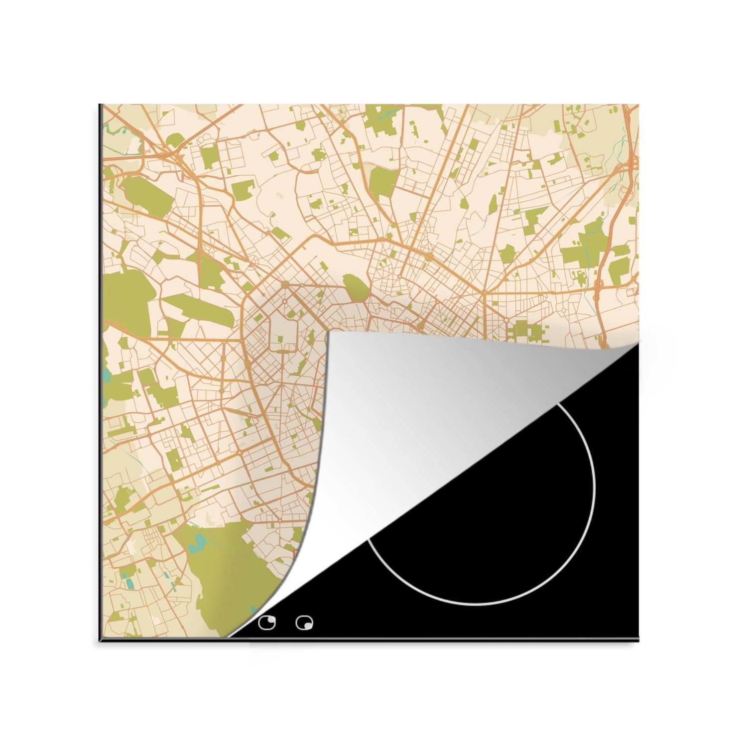 MuchoWow Herdblende-/Abdeckplatte Karte - Mailand - Vintage - Stadtplan - Karte, Vinyl, (1 tlg), 78x78 cm, Ceranfeldabdeckung, Arbeitsplatte für küche