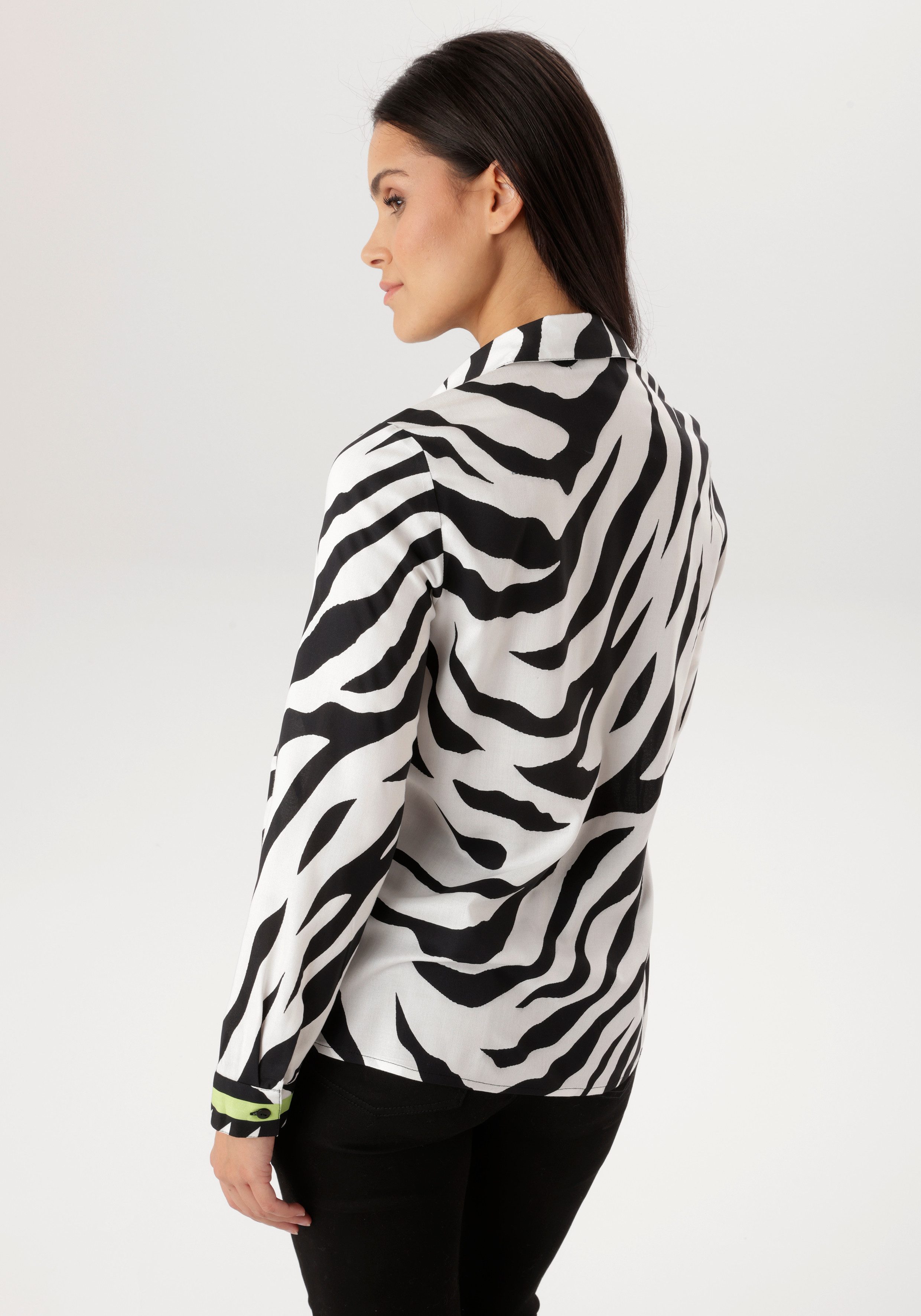 Aniston SELECTED Hemdbluse im Zebra-Look allover mit kontrastfarbigen Strei günstig online kaufen