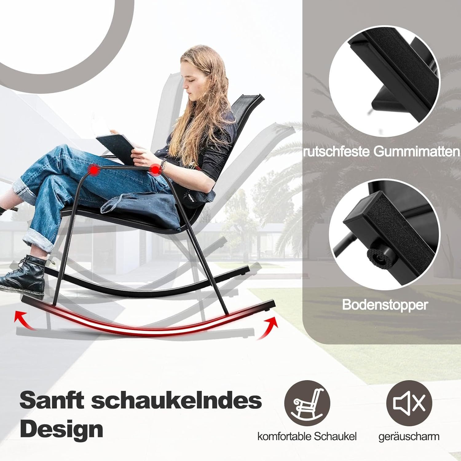 KOMFOTTEU Schaukelstuhl Gartenstuhl (2er Set), mit Rücklehne & Armlehne,bis 150 kg – Bild 5 von 5