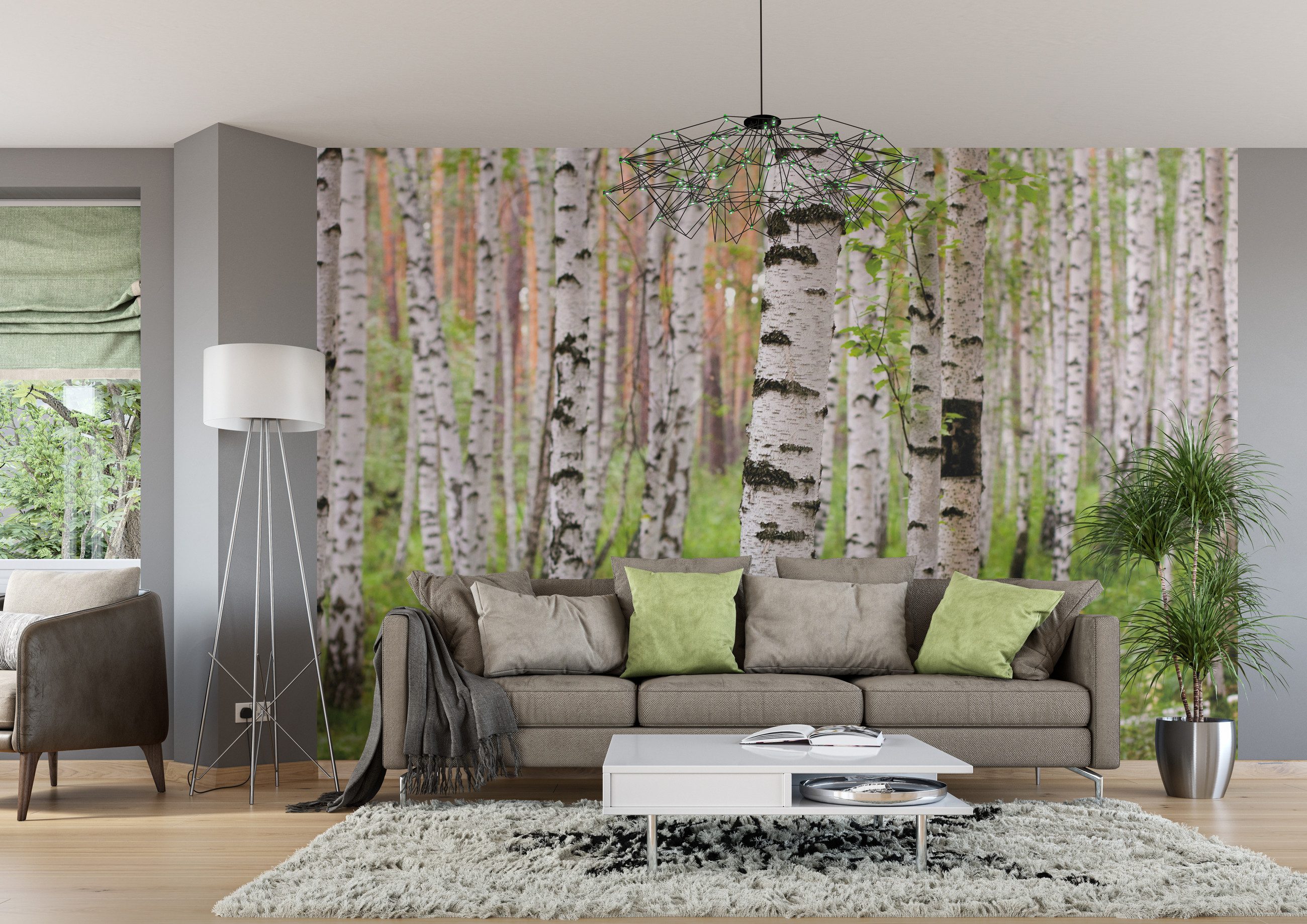 Rasch Fototapete Wald - 2,65m x 4,24m, strukturiert, Bäume, Wald, (1 St), Birken