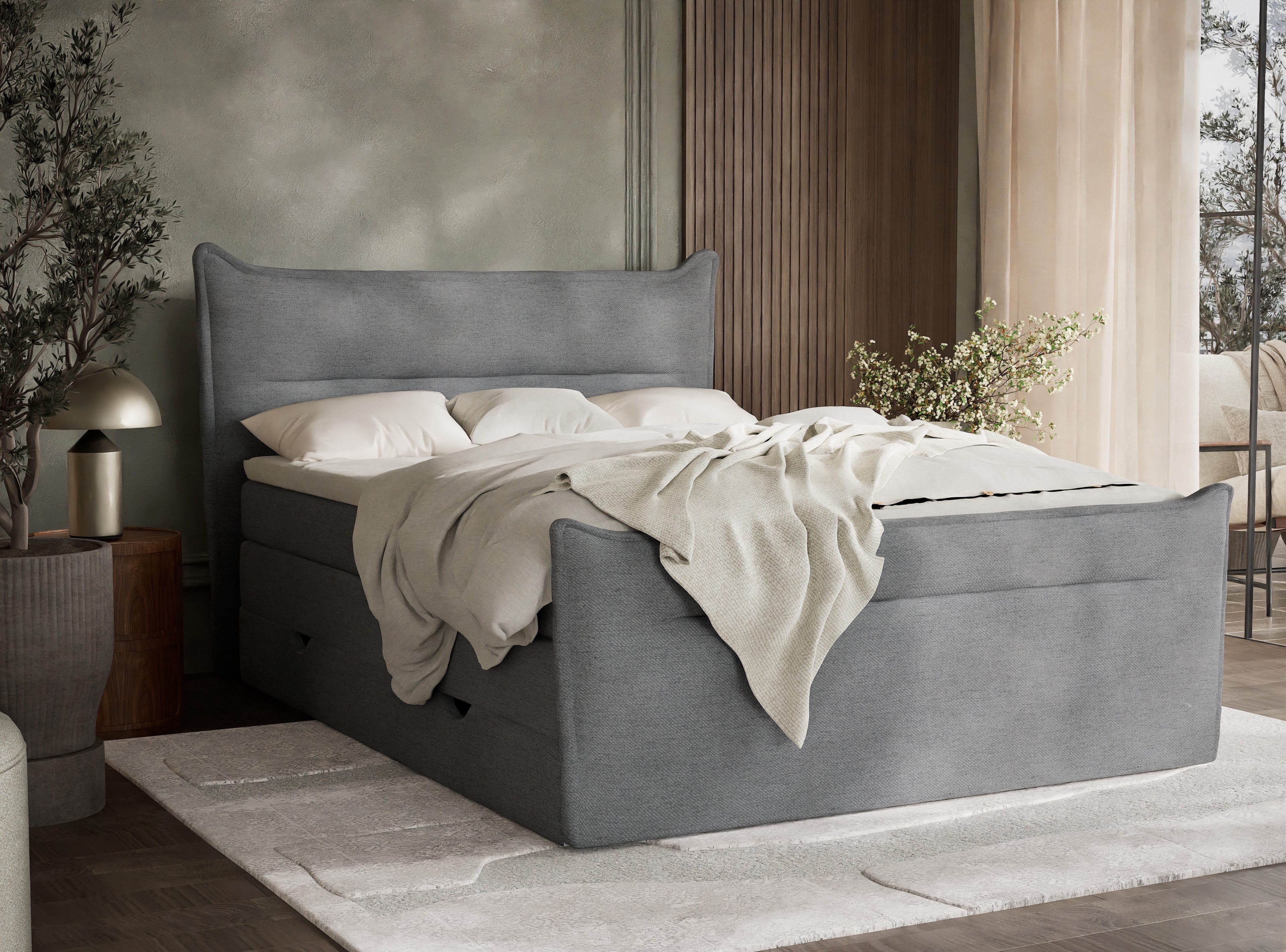Maison de Rêve Boxspringbett Pelino mit Bettkasten (Komplettbett mit Matratzen, Kopfteil und Topper), Boxspringbett mit Matratzen H4, Doppelbett, inkl. Visco-Topper