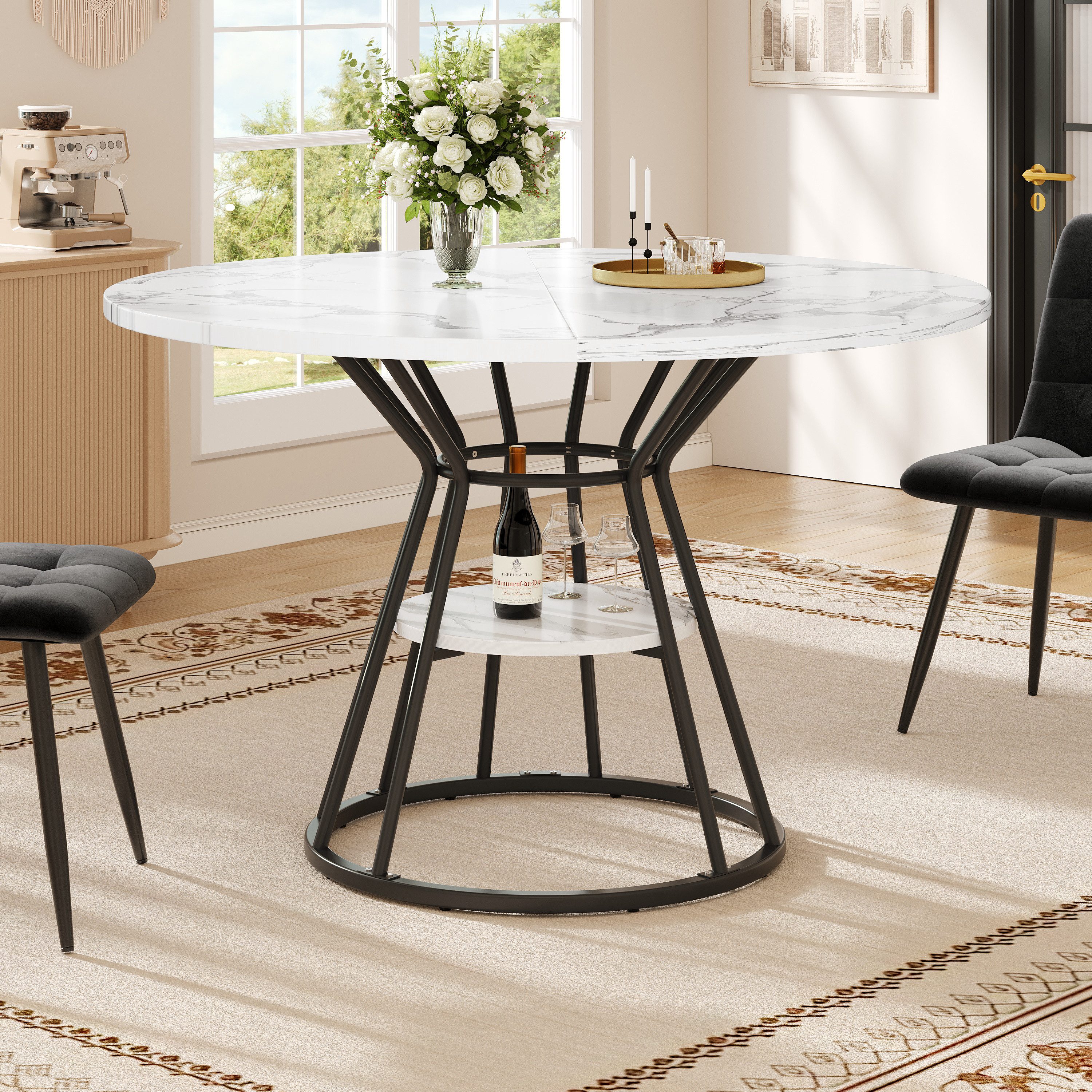 KLAM HOME Esstisch Weiß mit metallbein (1 stück), küchentisch, stabiler metallrahmen (moderne marmor - Oder esstische, frühstückstisch), geeignet für Esszimmer, Wohnzimmer
