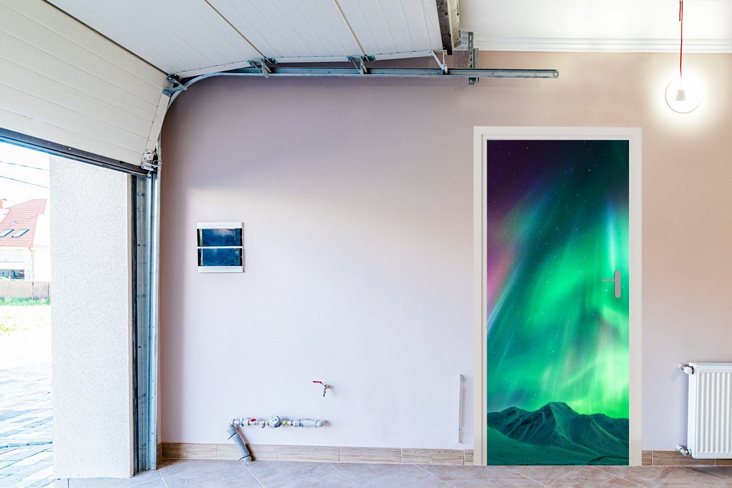 MuchoWow Türtapete Nordlichter - Tür, (1 Alaska Matt, Berge, bedruckt, Fototapete St), cm Türaufkleber, 75x205 für 