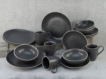 CreaTable Kombiservice Geschirr-Set Industrial Chic (16-tlg), 4 Personen, Steinzeug, Service, seidenmatte Sprenkelglasur, 16 Teile, für 4 Personen