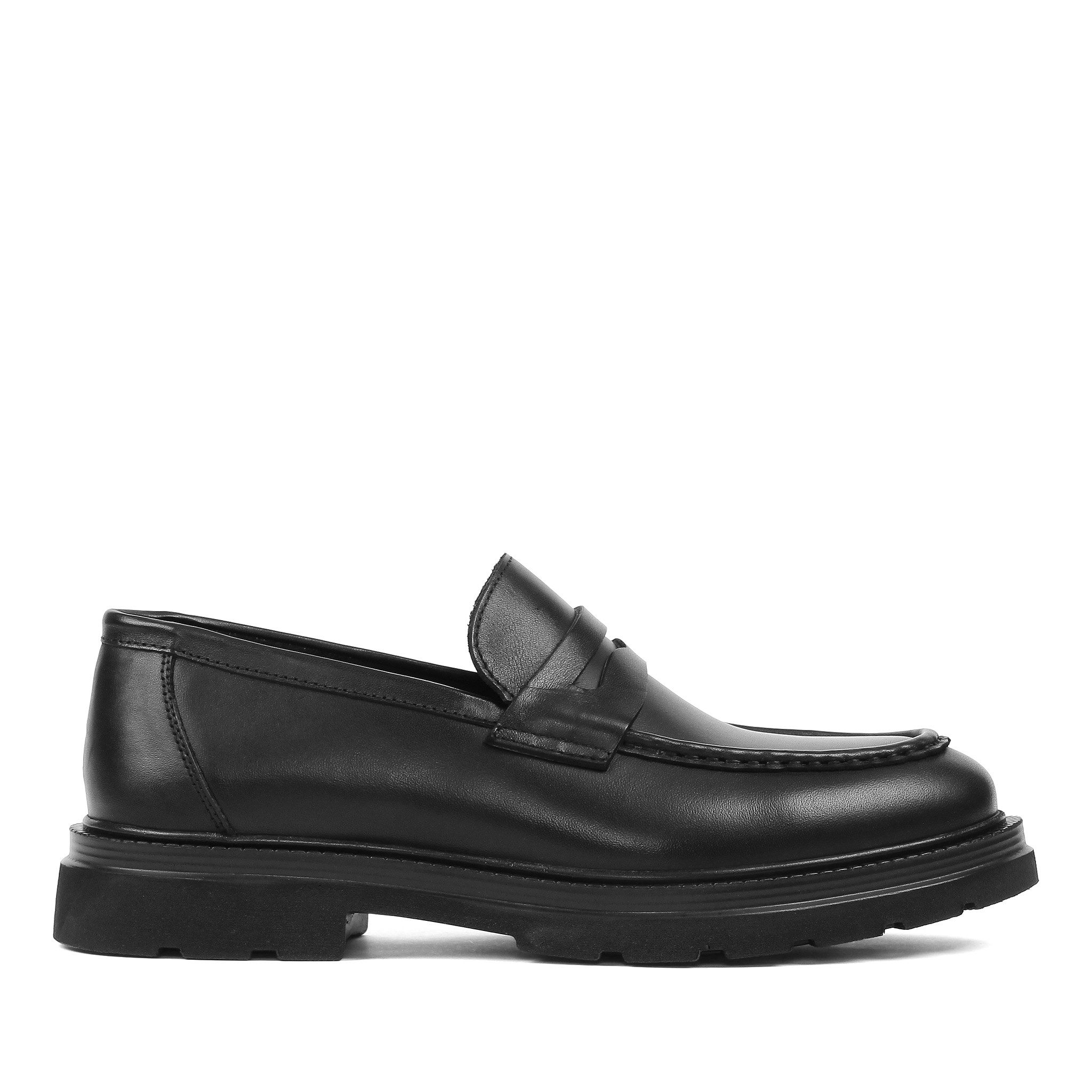 Celal Gültekin Plateau Profilsohle College Blockabsatz Herren Loafer Penny-Schlitz, Steppnaht, Profilsohle, Schwarz, 43