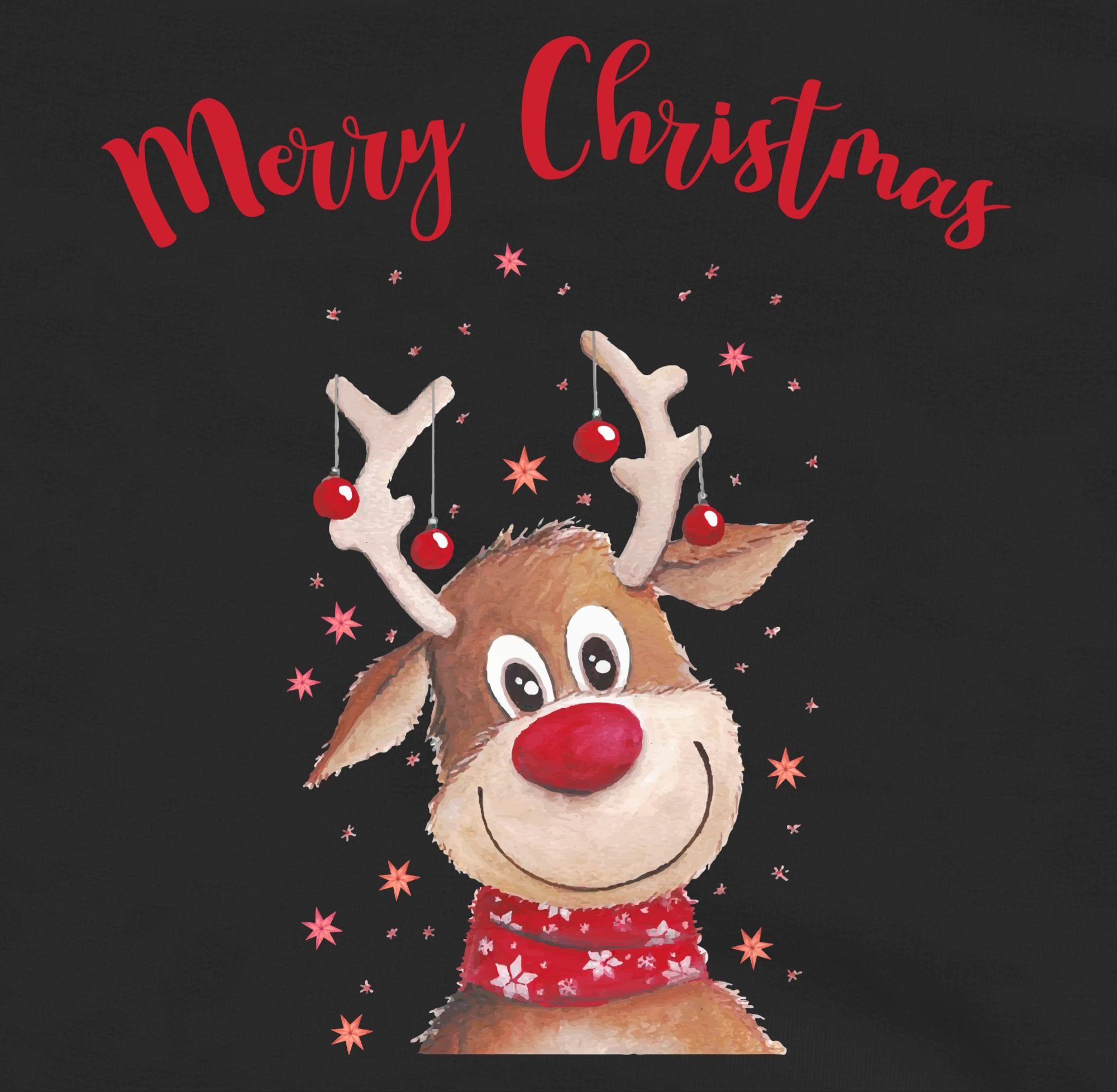 Christmas Kinder Hoodie 1 Rentier Merry Schwarz/Rot Kleidung Shirtracer Weihnachten