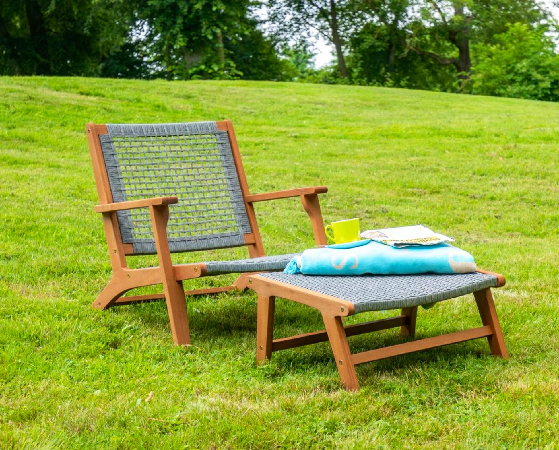 acamp Gartenstuhl Relaxsessel mit Hocker Set Bangkok (Gartenmöbel Set), Stuhl, Gartenliege, Sonnenliege, Sessel