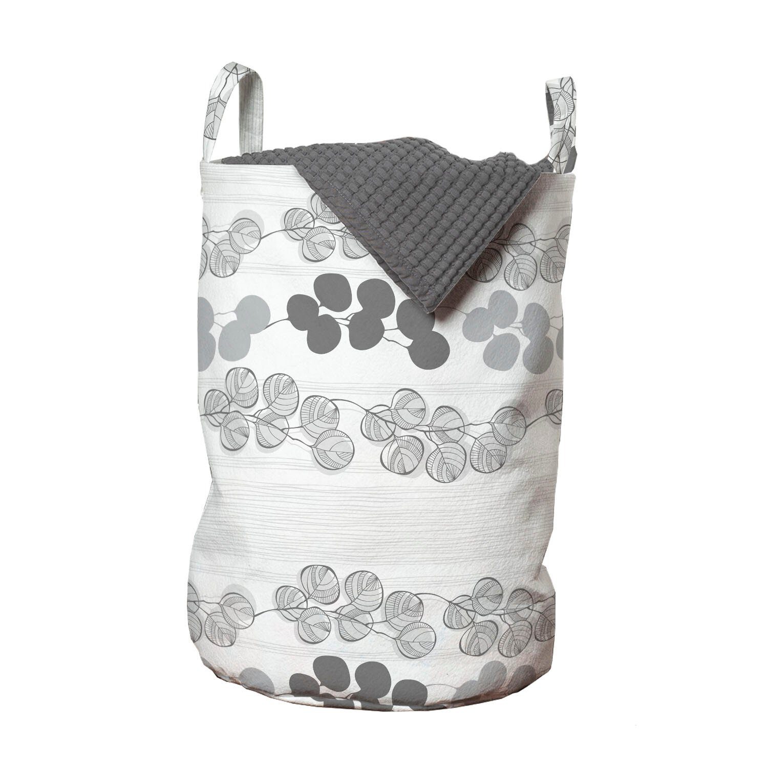 Abakuhaus Wäschesäckchen Wäschekorb mit Griffen Kordelzugverschluss für Waschsalons, Blumen Einfache Graustufen Botanical