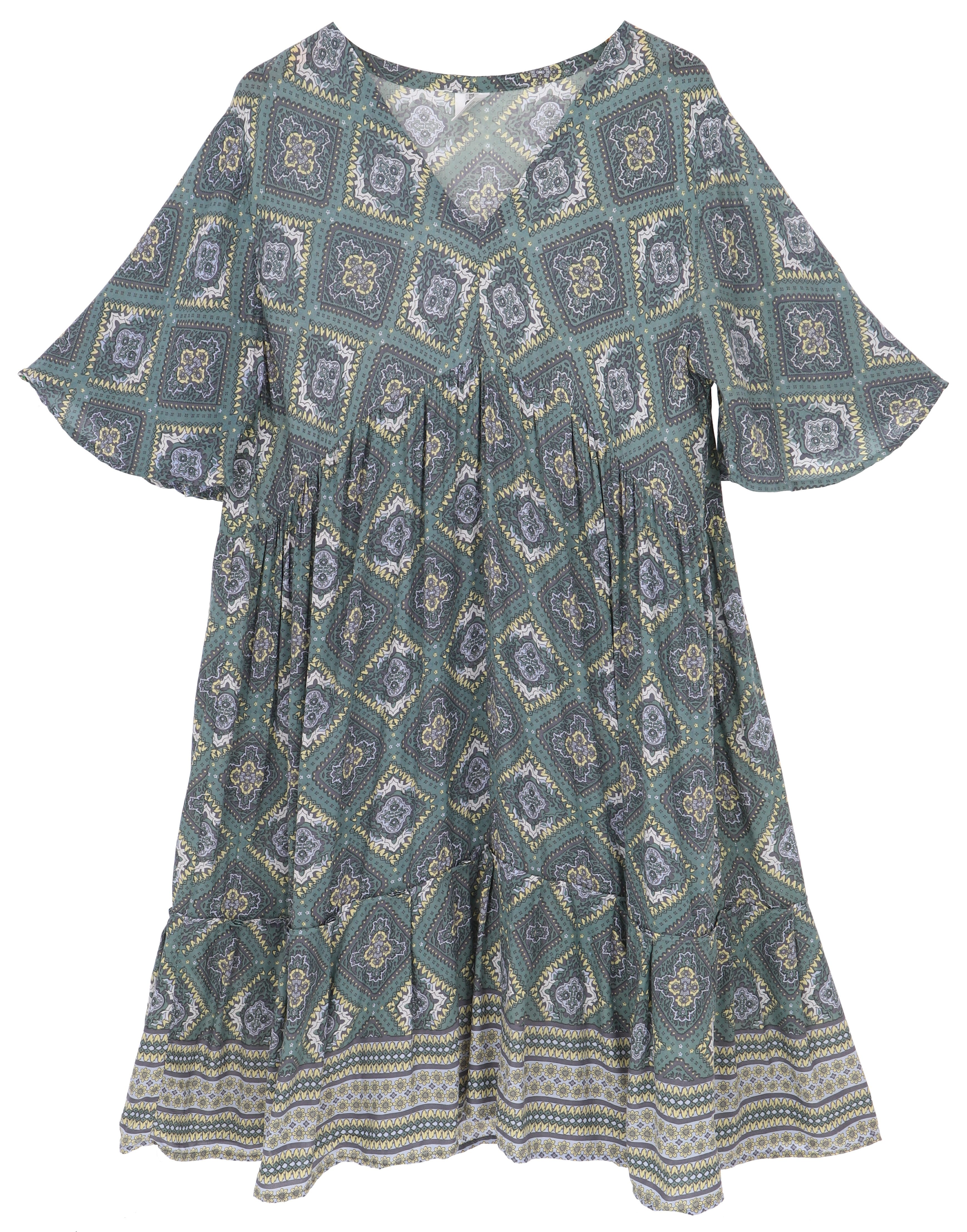 Guru-Shop Midikleid Boho Kurzarm Sommerkleid, Maxikleid,.. günstig online kaufen