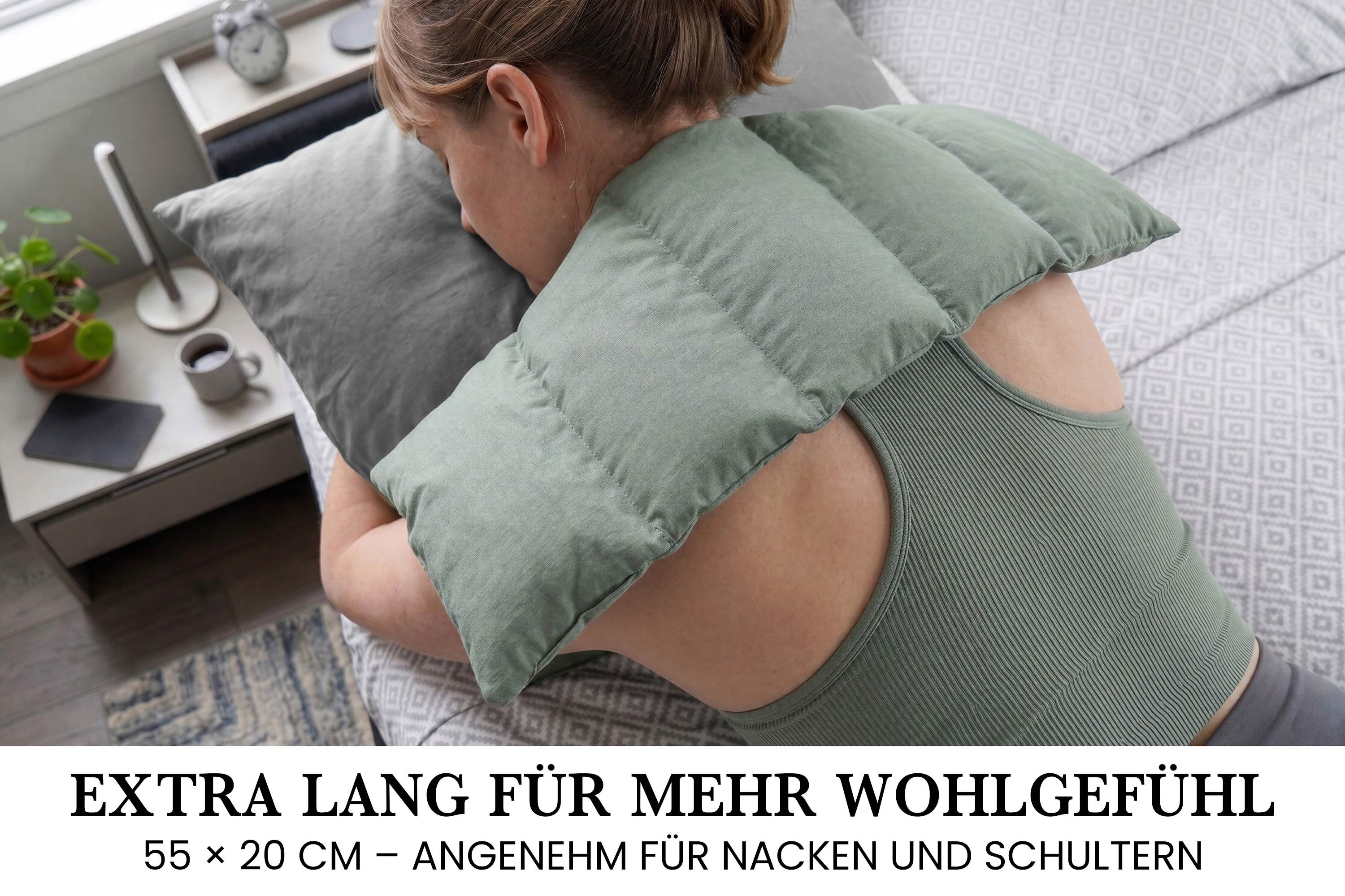 Amilian Kirschkernkissen für Mikrowelle - Kirschkernkissen Nacken Schulter - 55x20 cm, Wärmekompresse - Wärmekissen - Kältekissen, Wärmekompresse, Füllung: 100% Kirschkerne - Bezug: 100% Baumwolle