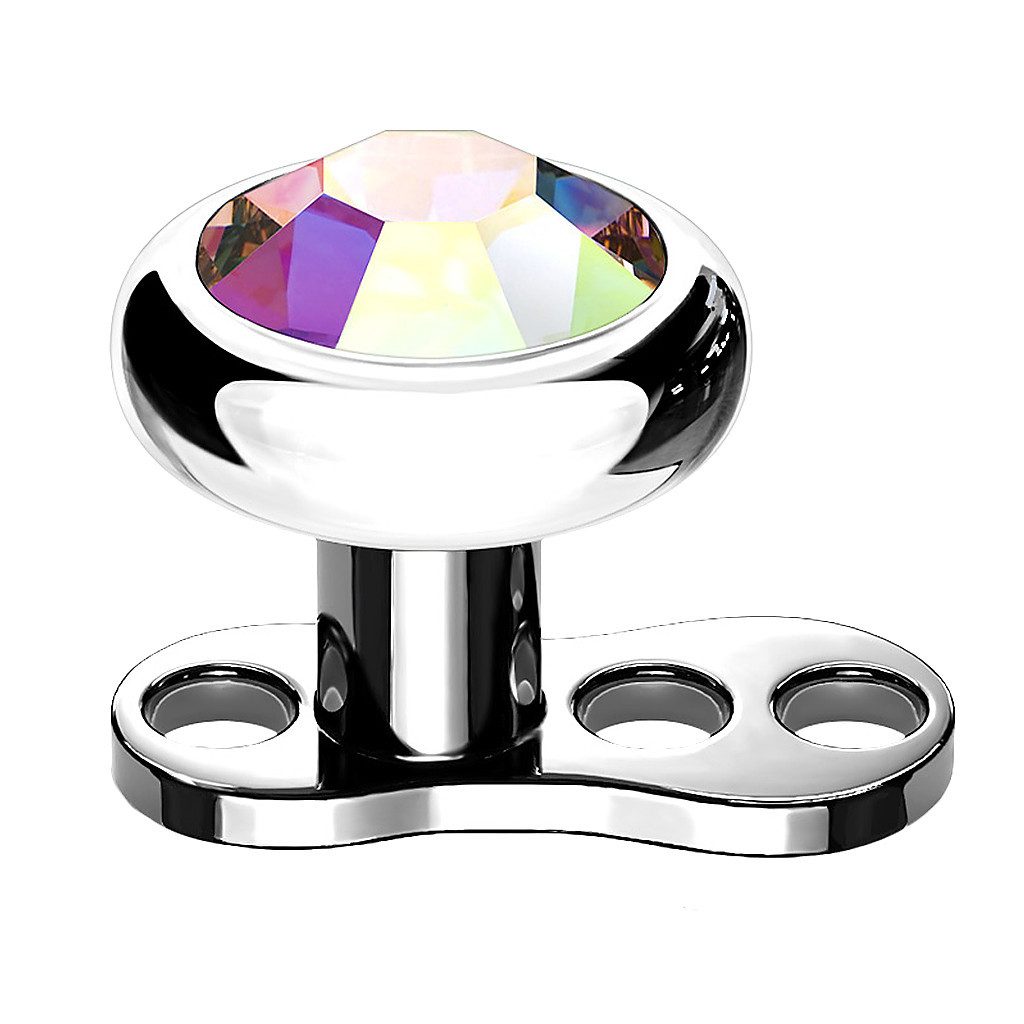 Taffstyle Piercing-Implantat Dermal Titan Innengewinde Kristall Aufsatz Silber Rainbow 1,2mm x 4mm (Skindiver Stab Hautpiercing Unter der Haut Surface Piercing Implantat), Hautanker Implantatqualität Skinplate Microdermal Transdermal Set