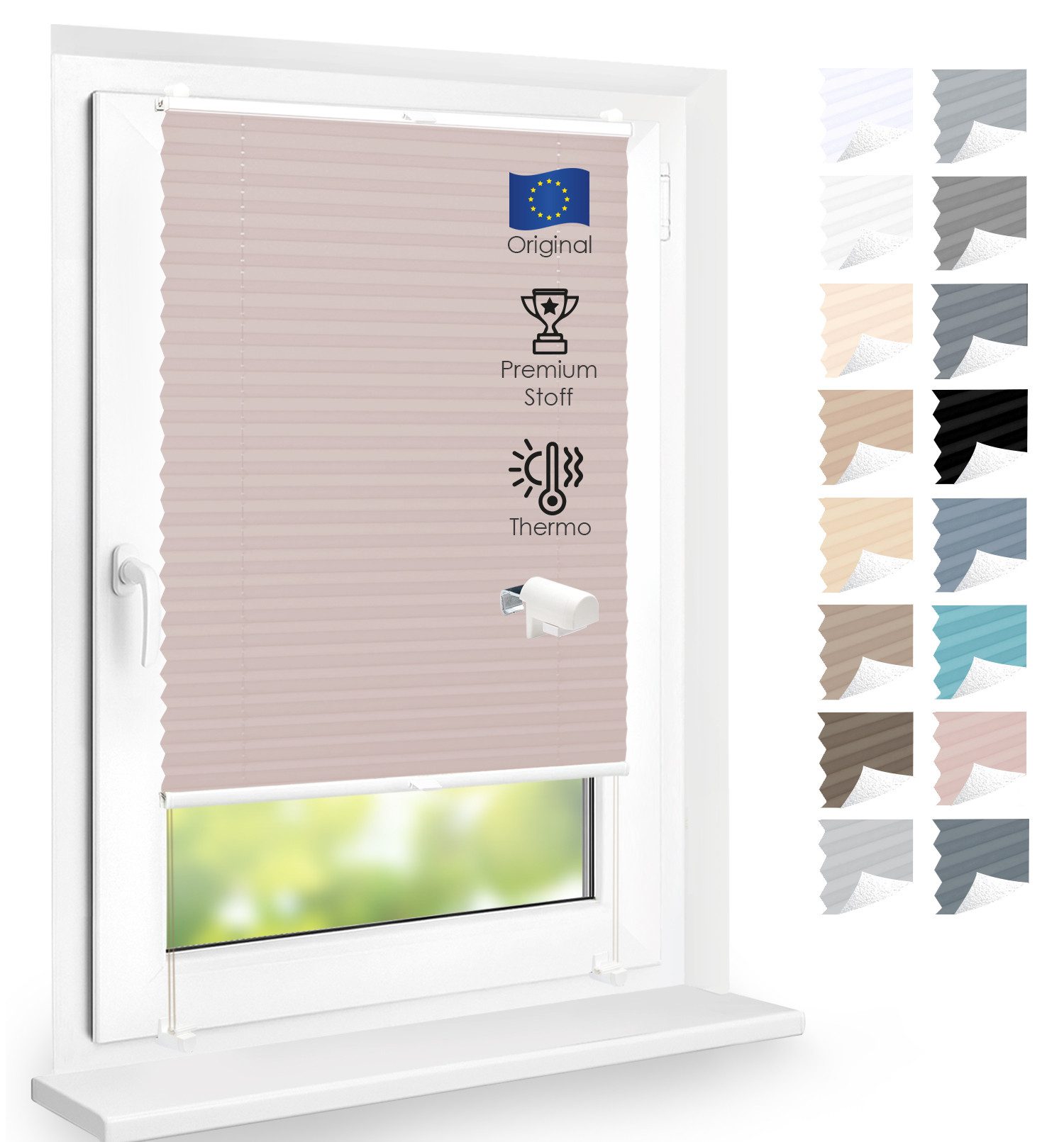DomDeco Plissee Premium Thermo Plissee ohne Bohren, Sichtschutz, lichtdurchlässig, blickdicht, Klemmfix, Thermo-Wärmeschutz, verdunkelnd, blickdicht, Stufenlos