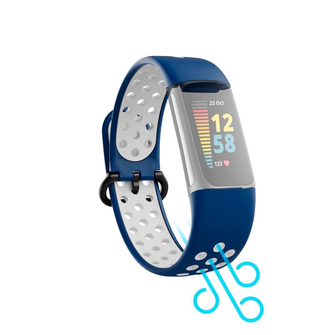 Hama Smartwatch-Armband Sportarmband für Fitbit 5, Charge Uhrenarmband atmungsaktives dunkelblau