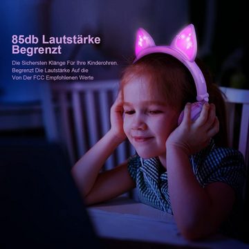 LOBKIN Universeller 3,5-mm-Audiostecker, Lautstärkebegrenzung Kinder-Kopfhörer (Perfekt für fantasievolles Kopfschmuck und bezauberndes Cosplay, Mit LED-Lichtern in den Katzenohren präsentieren Einhorn-Design,Kinder)