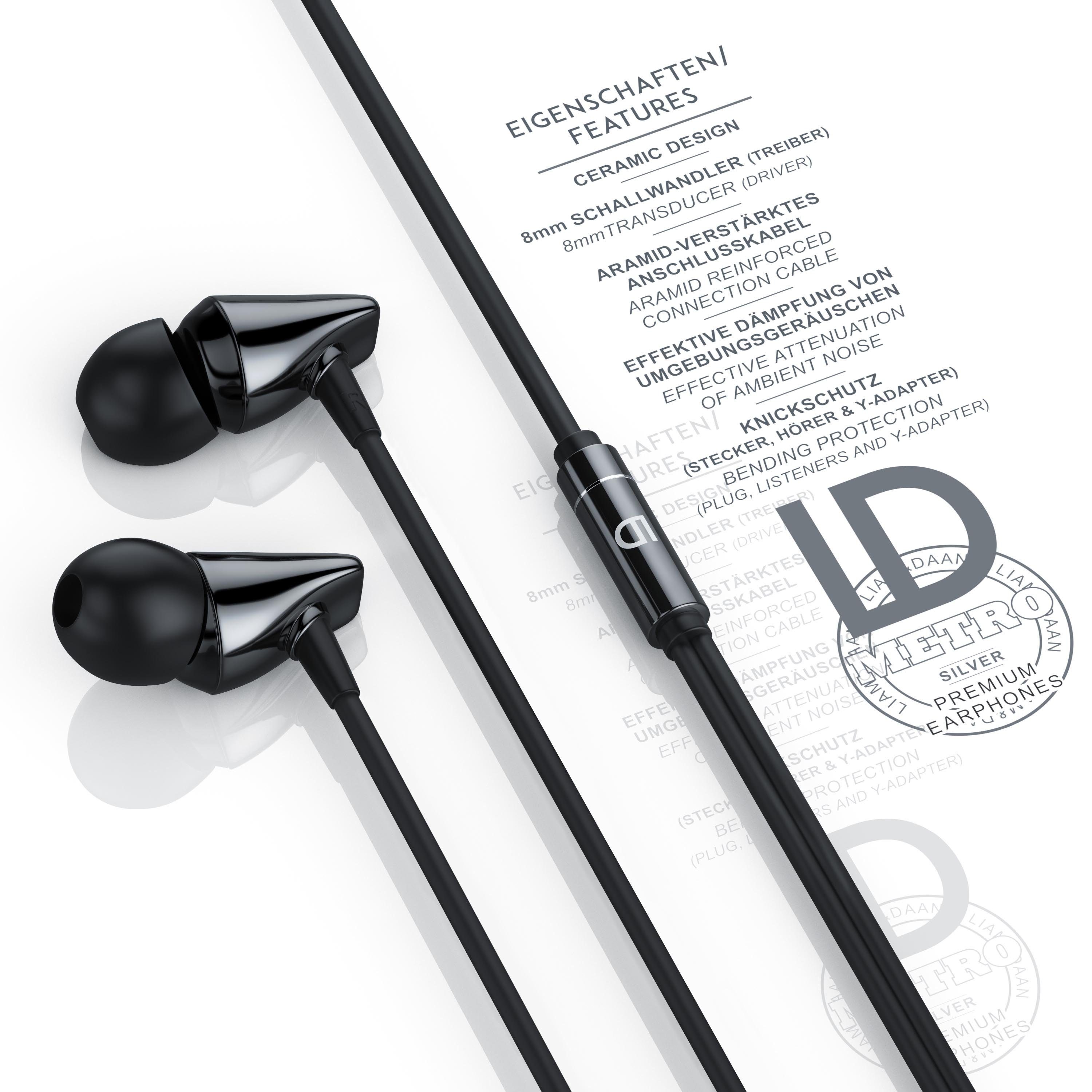 LIAM&DAAN High End "Metro" Keramik Gehäuse, In-Ear-Kopfhörer mit Kabel In-Ear-Kopfhörer (Earphones mit 8mm Treiber & Aramid Kabel, inkl. Ersatz Silikonaufsätze)