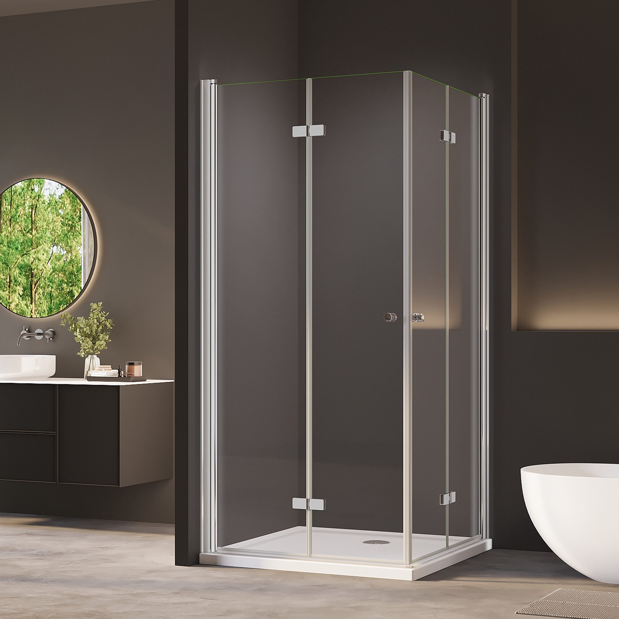 AmuseVera Eckdusche Falttür Duschwand Eckeinstieg Duschkabine Faltdusche Doppel Duschtüren, BxT: 70x70 cm, Einscheibensicherheitsglas, Set, mit hochwertigen Aluminiumprofilen in Chrome, Faltdusche Falttürkabine Doppel Duschtür 180º Drehfalttür