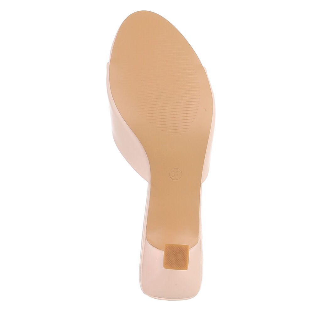Ital-Design Damen Sandale Blockabsatz Slip-On elegant sommerlich Pantolette (91895734) Pfennig-/Stilettoabsatz Sandalen & Sandaletten in Beige