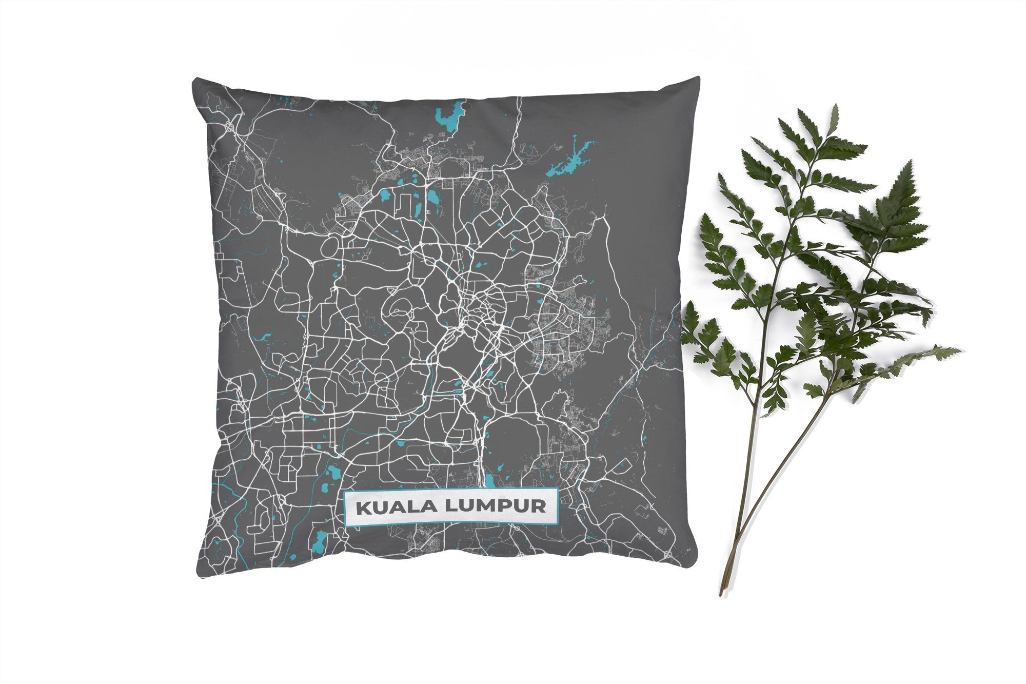 Kuala Karte mit Zierkissen - Wohzimmer, - Lumpur Karte, - - Deko, Schlafzimmer, für Stadtplan Blau Dekokissen Füllung Sofakissen MuchoWow