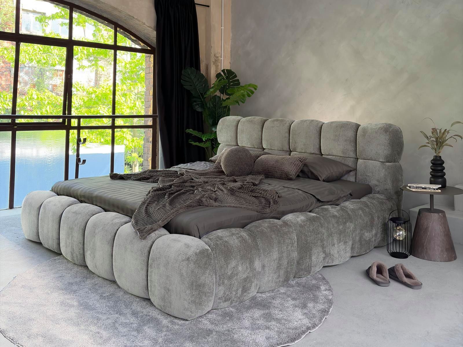 Compleo Polsterbett Cloud Bett, Bett mit gepolstertem Kopfteil ELVA (Chenille-Stoff), Schlafzimmer Bett modern, Doppelbett gepolstert, Wolkenbett
