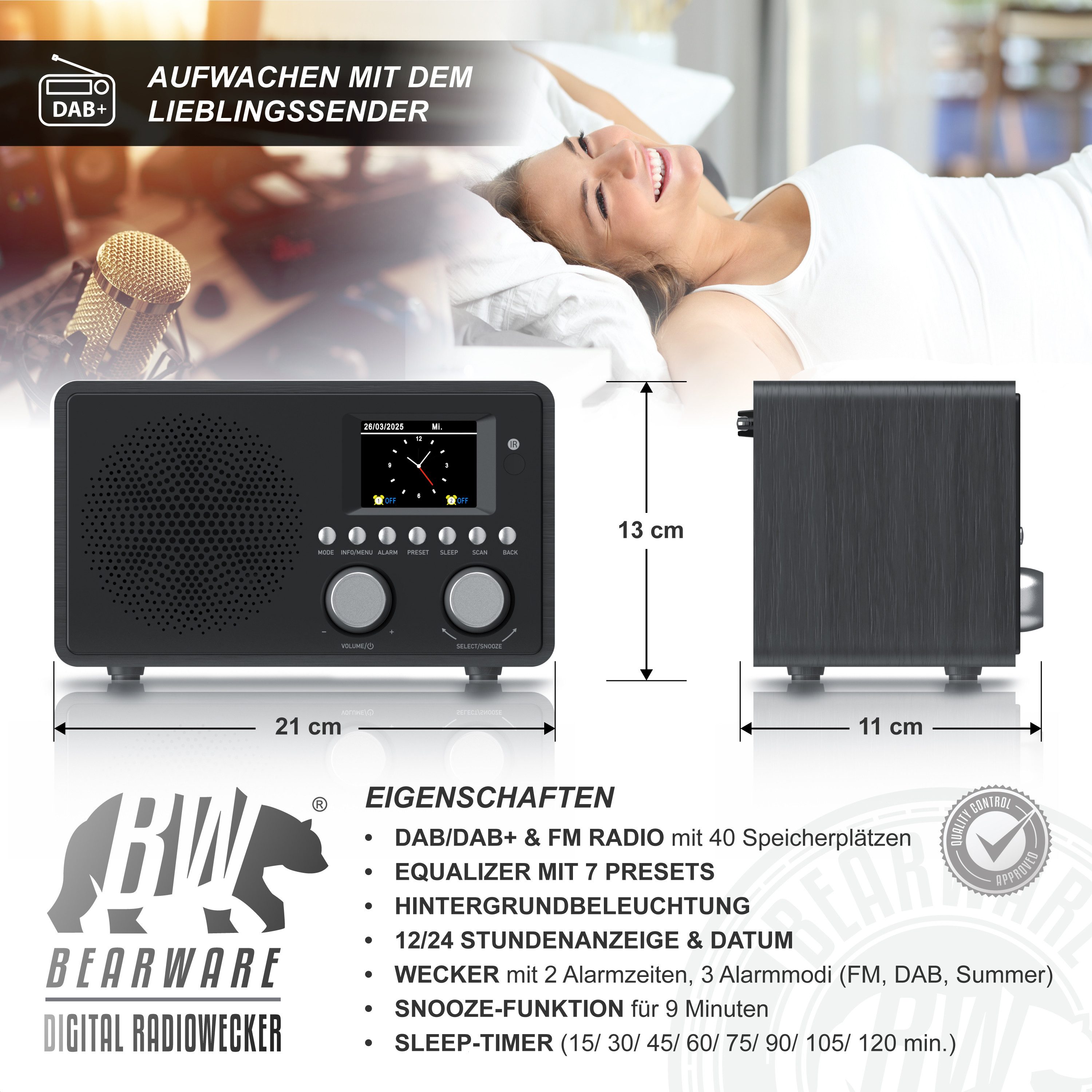 BEARWARE Radio mit TFT Display, UKW FM, Wecker, Bluetooth, Küchenradio digital Digitalradio (DAB) (Digitalradio (DAB), FM-Tuner, Automatischer & manueller Suchlauf, Equalizer, DAB, USB, AUX IN, Alarm)
