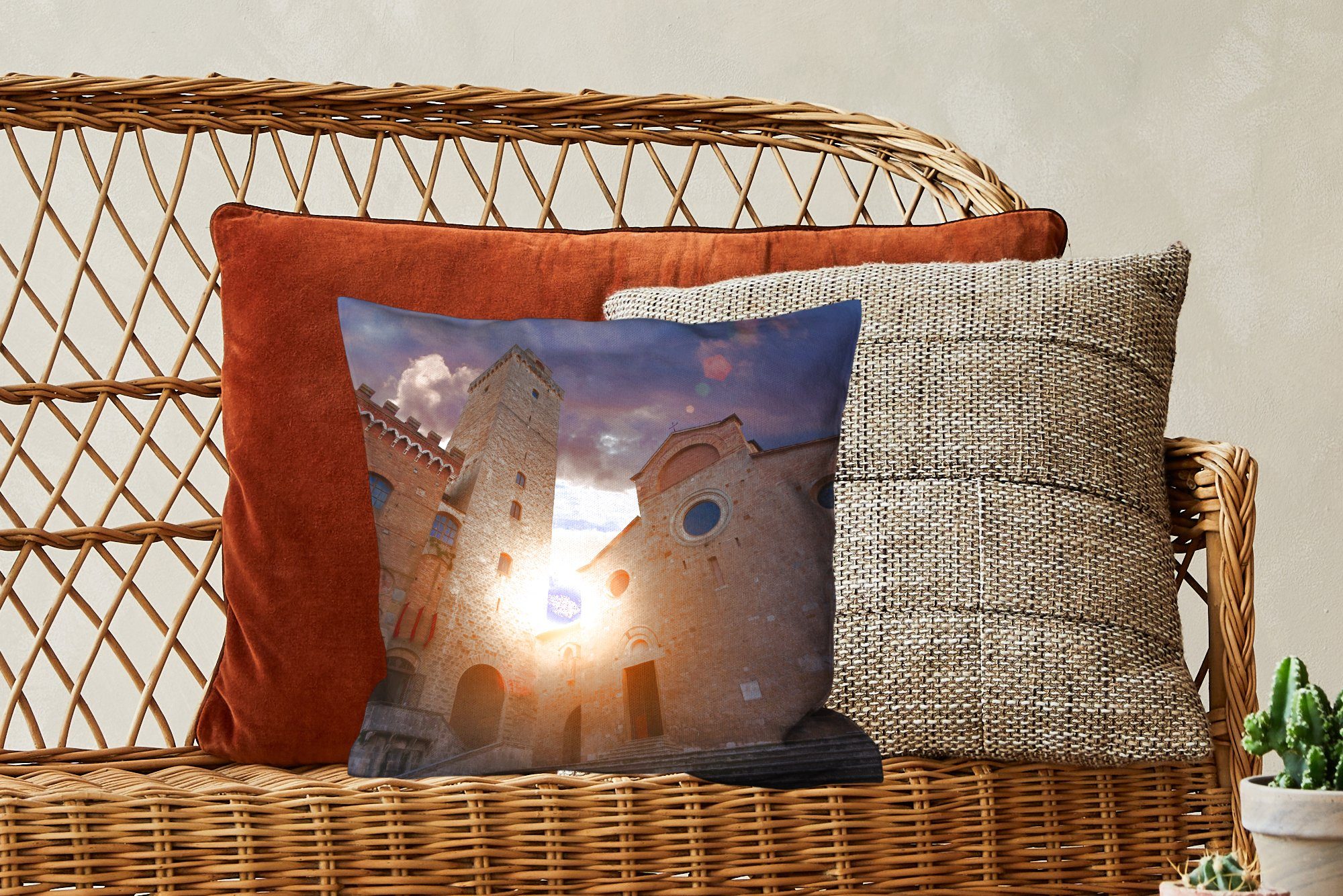 MuchoWow Dekokissen Stadt Gimignano Der für Große mit Wohzimmer, Zierkissen Füllung San Deko, Italien, Schlafzimmer, in Turm der Sofakissen