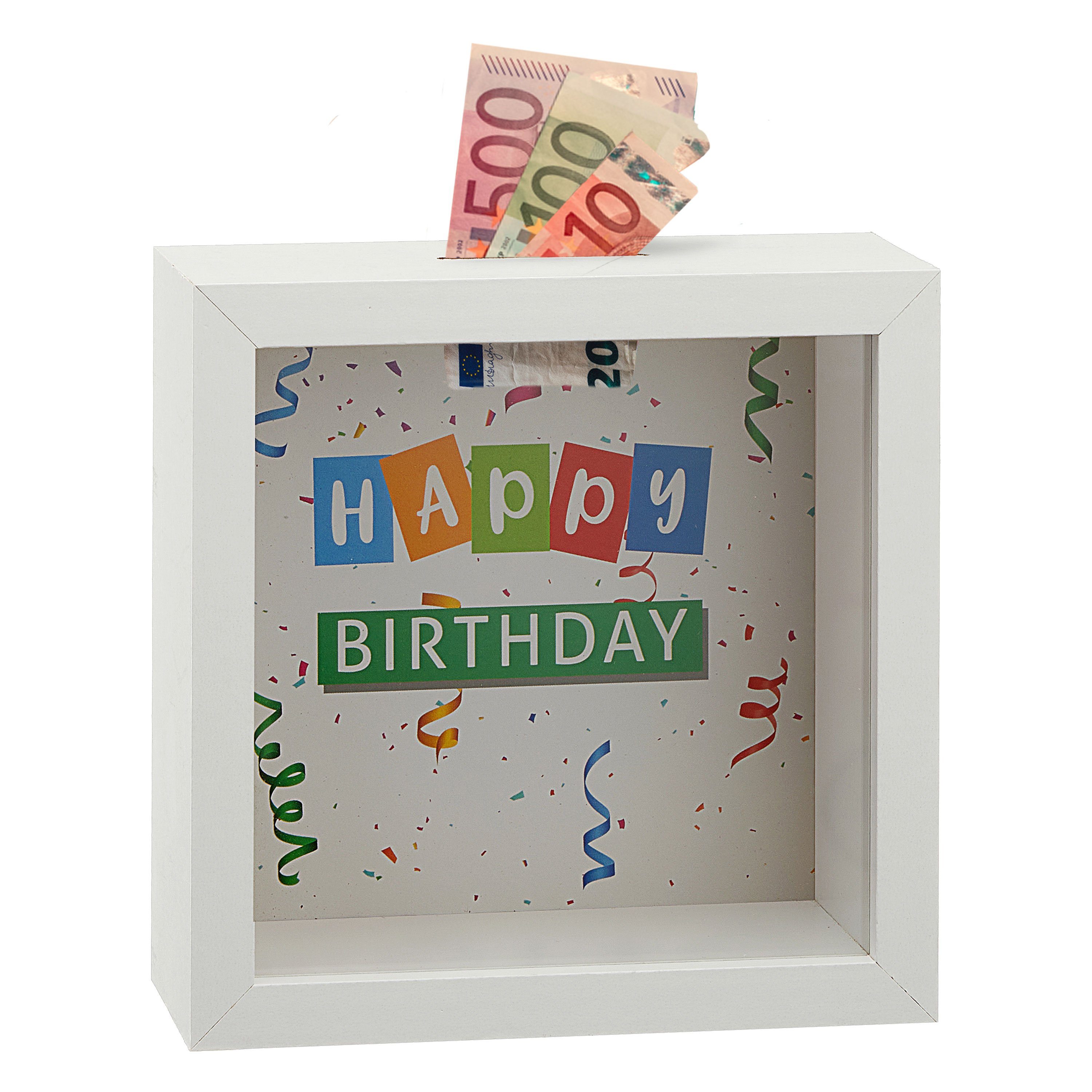 CEPEWA Spardose Spardose Geburtstag 14,5cm Rahmen MDF Glas