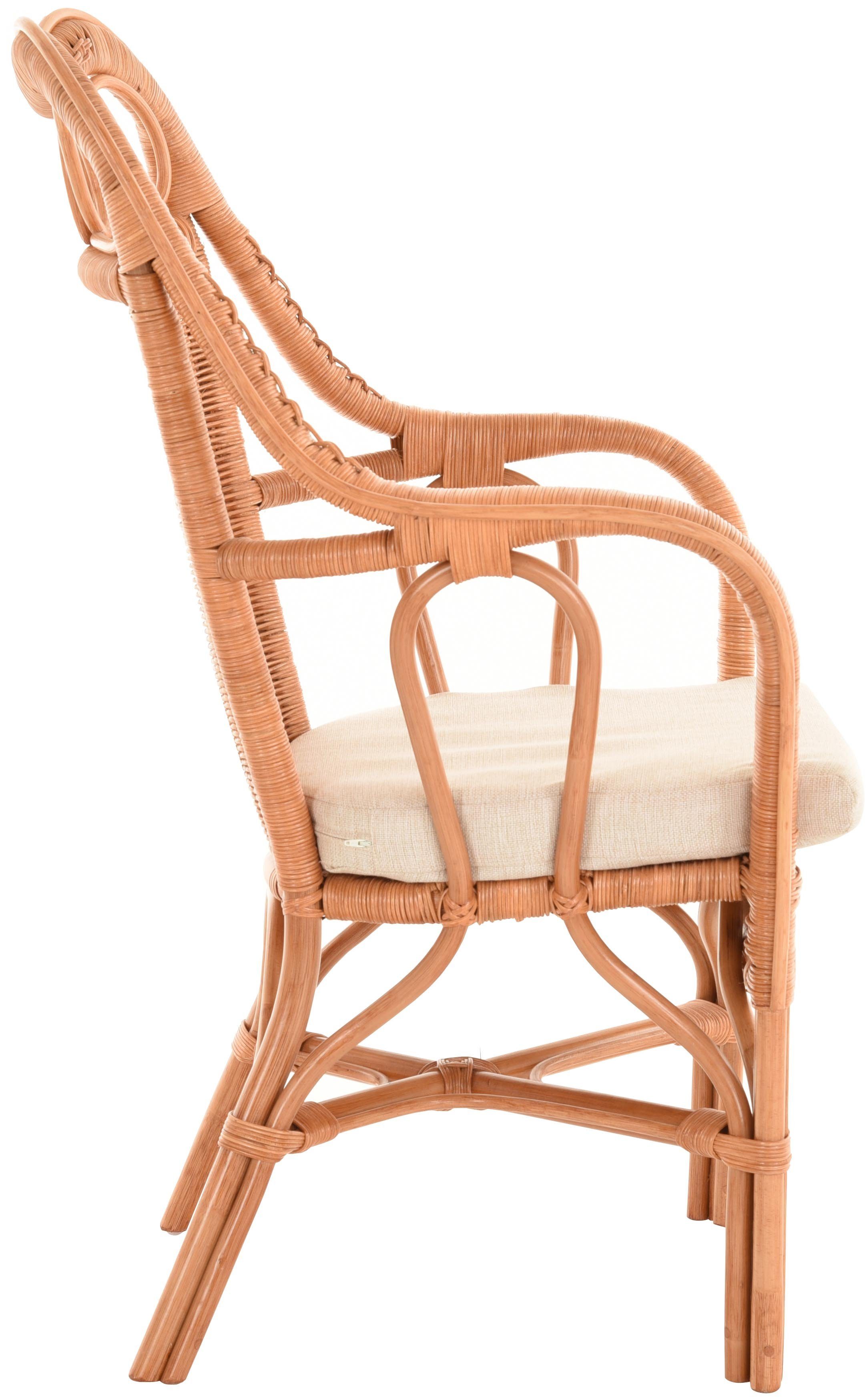 Mit Sessel hoher Wintergarten Armlehnstuhl Rückenlehne, mit Home Armlehnsessel Krines Sitzkissen Terracotta Rattansessel