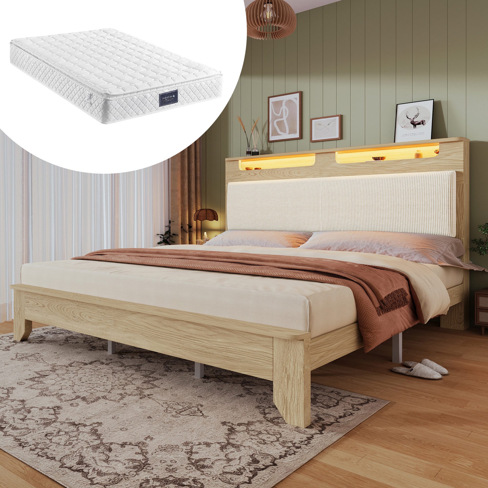 STILVORA Holzbett 140×200 mit Matratze&Stauraumkopfteil,Holzbett mit günstig online kaufen