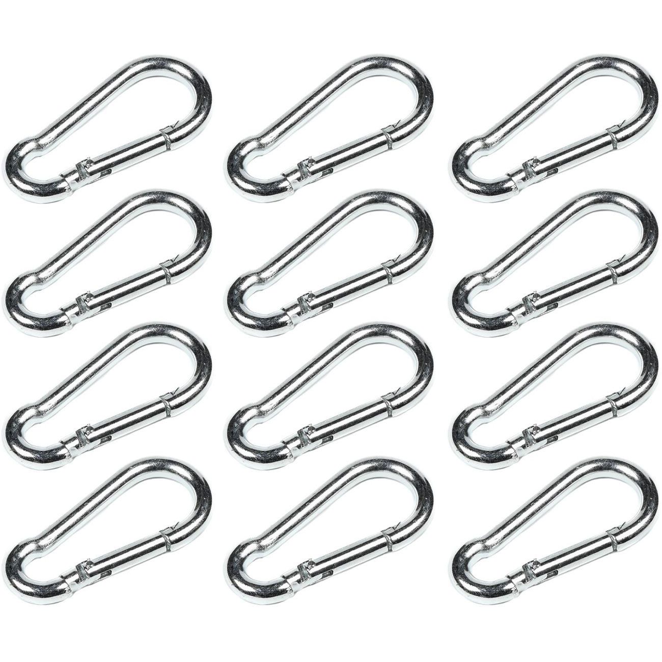 Bensontools Karabiner Mini-Karabinerhaken Set 50 mm, 12/24 tlg. verzinkter Stahl Silber, (12 St., 12er/24er Pack), Mini-Karabiner-Set (50x25 mm), Schnappverschluss, rostgeschützt