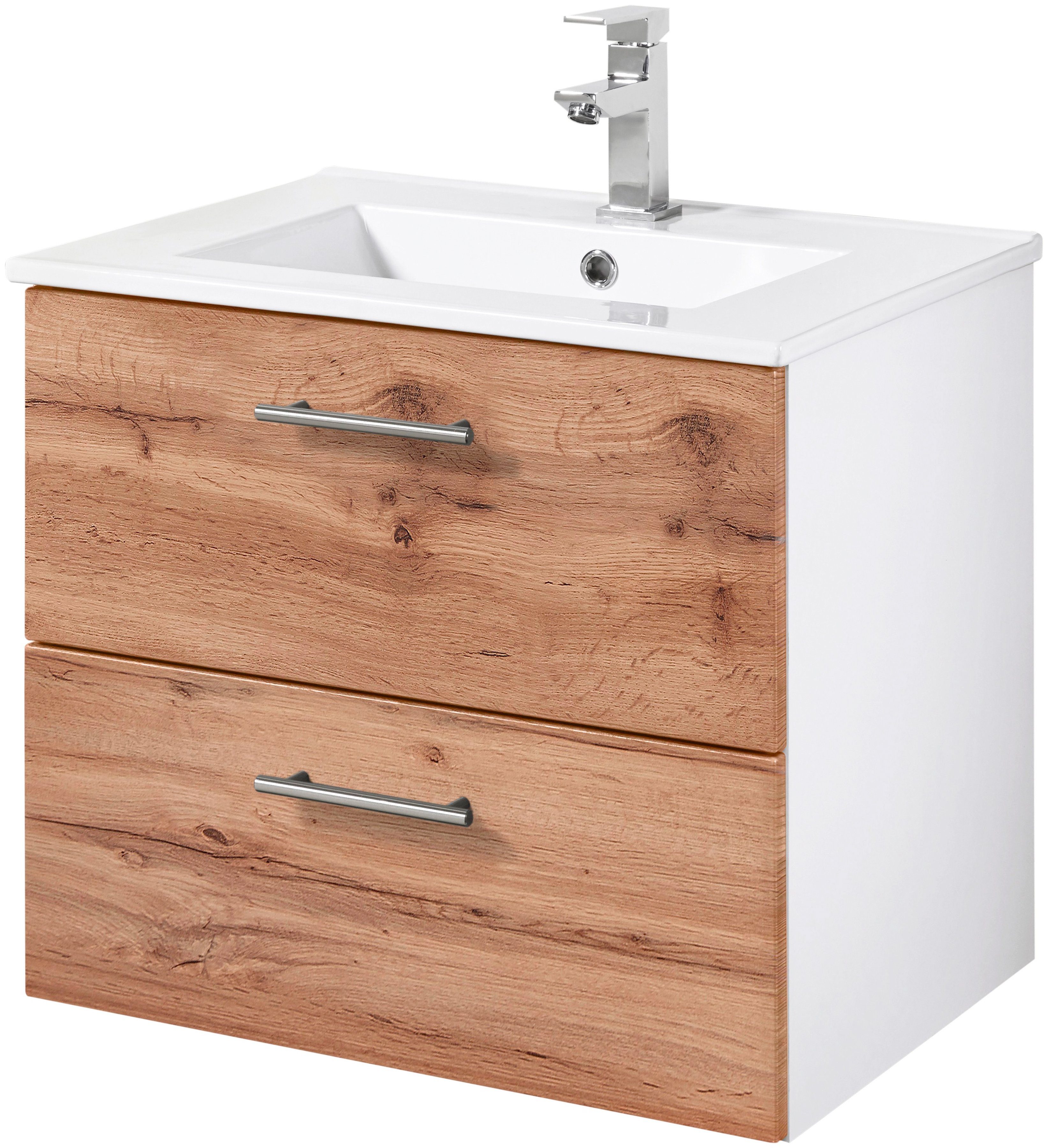 welltime Waschtisch Trento in verschiedenen Ausführungen inkl. Waschbecken, Badmöbel in Breite 60 cm, Badschrank Waschplatz mit 2 Schubladen