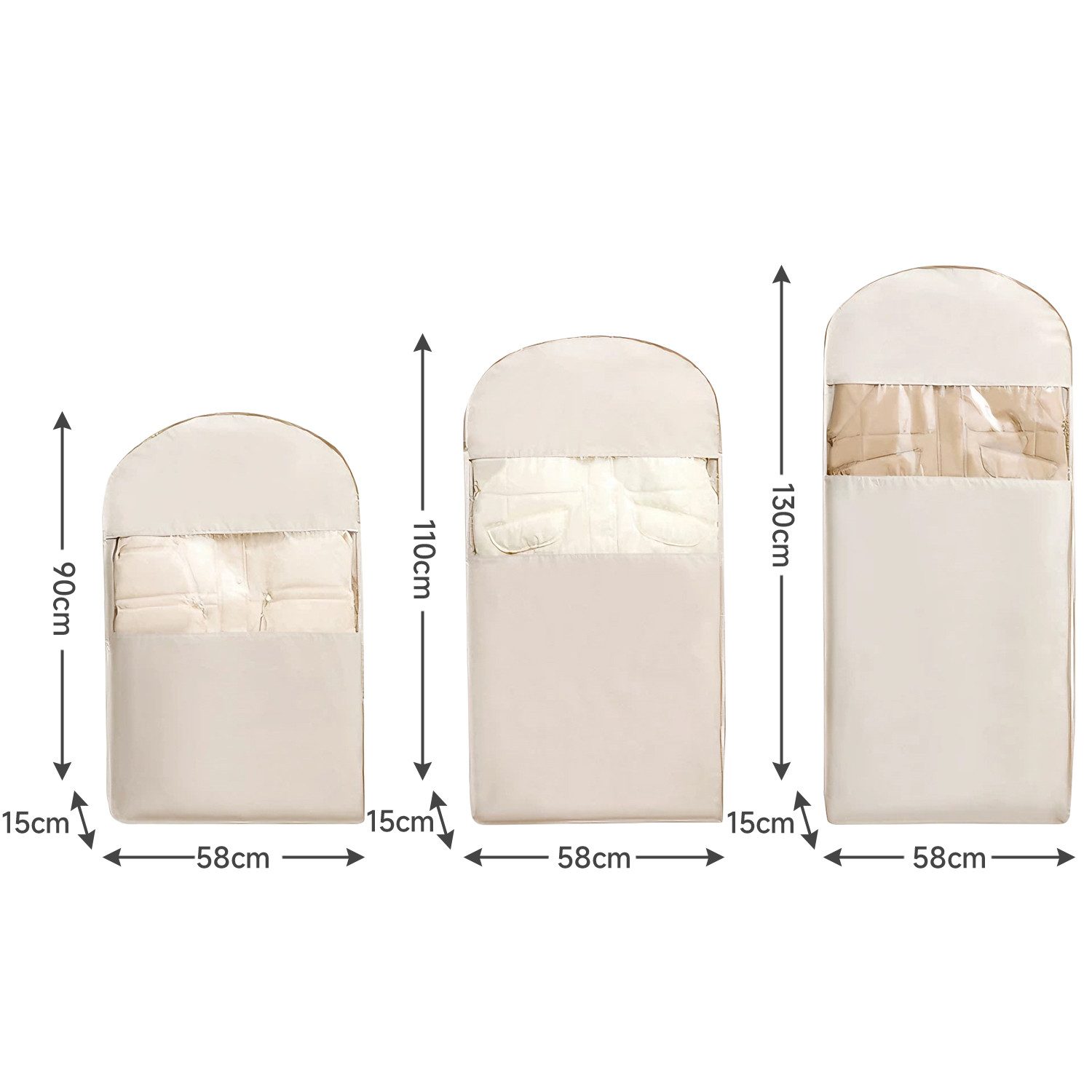 OSTWOLKE Kleidersack mit selbstkomprimierendem Reißverschluss, Platzsparende Schutzhülle (3 St) für Daunenjacke Anzug Kleider Mäntel Sakkos, Kleiderschutzhülle