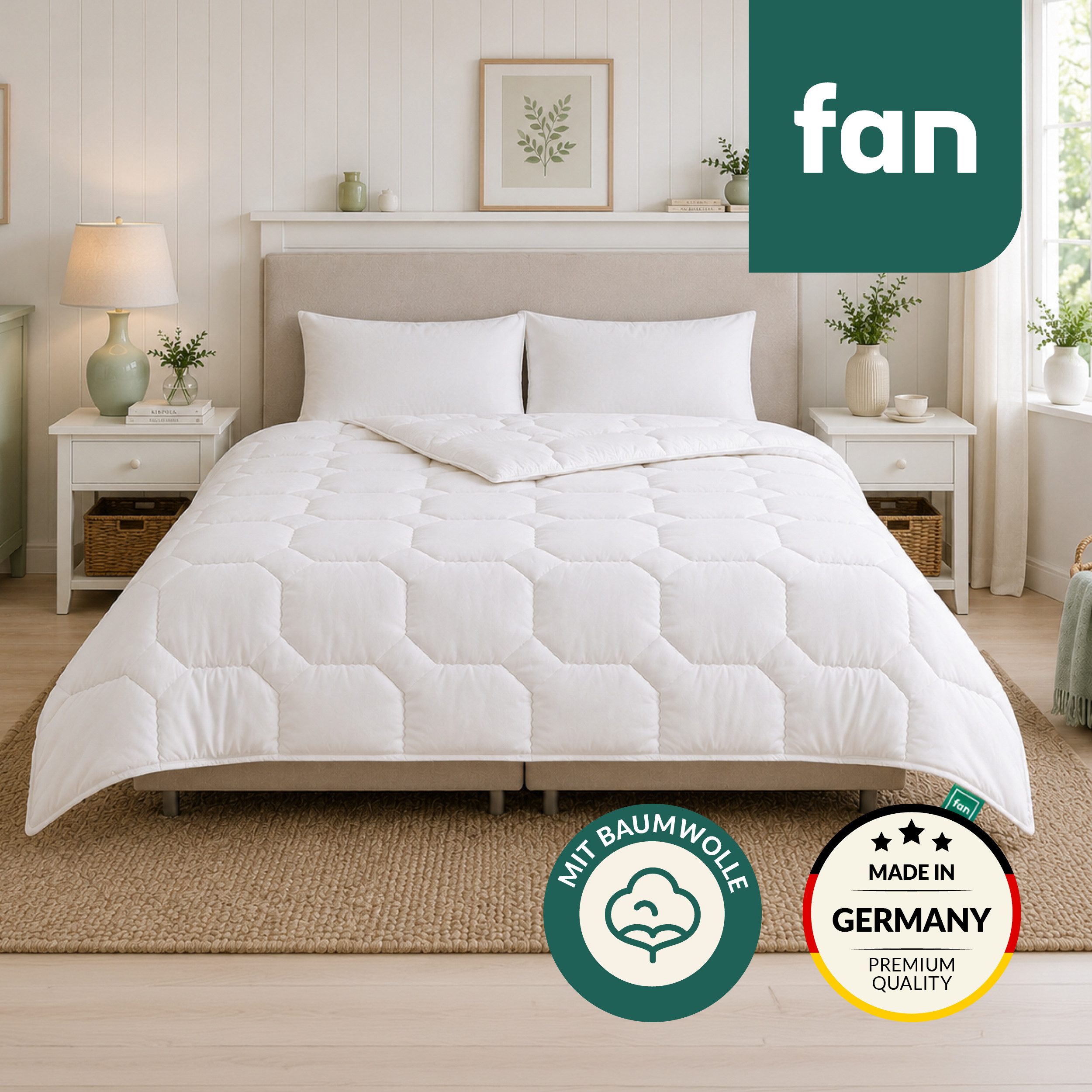 fan Baumwollbettdecke Kansas, Bettdecken für Sommer und Winter, Decke, Füllung: 100% Baumwolle, Bezug: 100% Baumwolle, Bettdecke 135x200 cm, 155x220 cm und weiteren Größen, Made in Germany