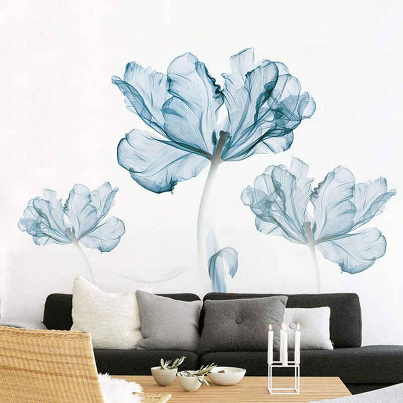 Leway Wandsticker »Wandtattoo für Wohnzimmer, Blaue Blumen Wandsticker als Wanddekoration für Schlafzimmer Kinderzimmer 180cm×110cm«