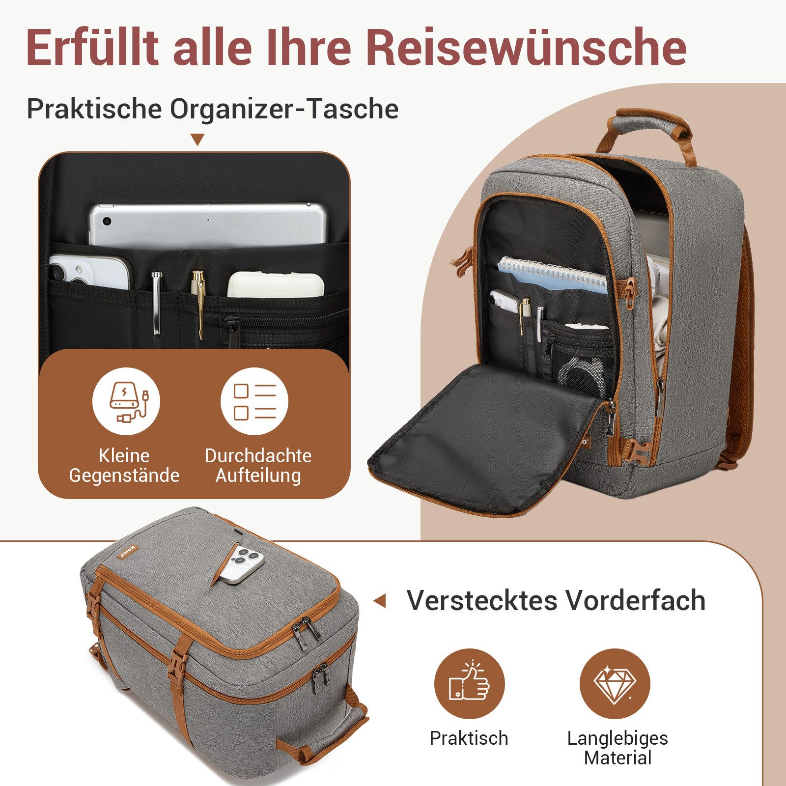 KONO Rucksack Ryanair-Kabinentasche – Handgepäckrucksack, Maße 40 x 30 x 20 cm – Bild 2 von 5