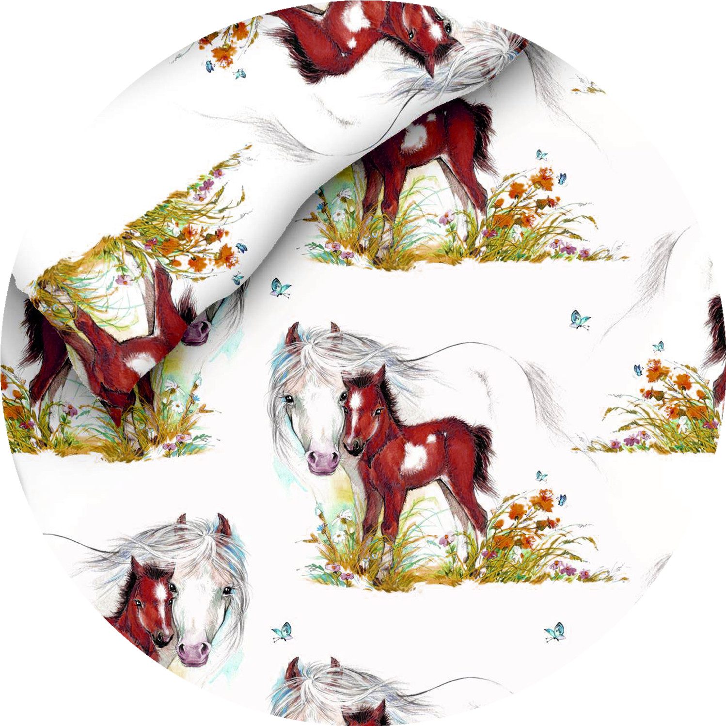 JACK Babybettwäsche 100x135cm, Pferd Mama und Fohlen mit RV, Biber, 2 teilig, süßes Kindermotiv mit Pferdemama und Fohlen – Bild 3 von 5
