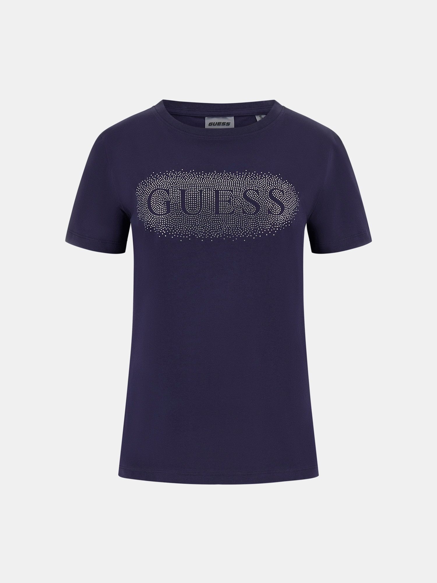 Guess T-Shirt – T-Shirt mit Rundhalsausschnitt und Strassstein-Logo günstig online kaufen