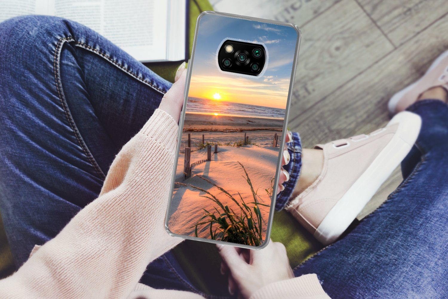 MuchoWow Handyhülle für Xiaomi Poco X3 Pro Strand - Meer - Düne - Sonnenuntergang - Landsc, Phone Case, Silikon, Schutzhülle Dünn
