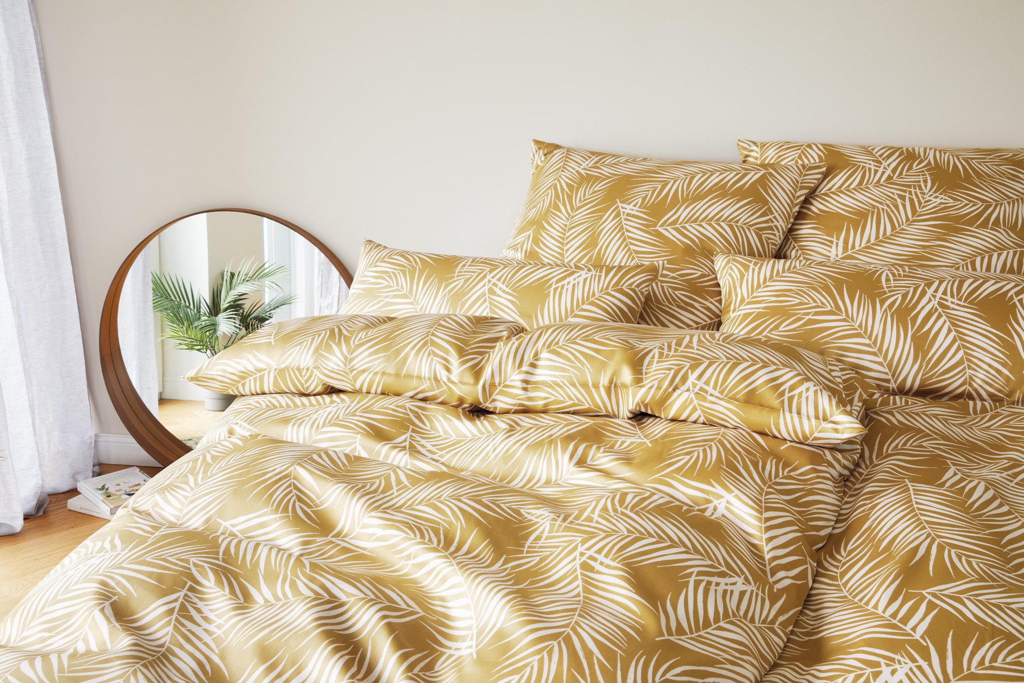 Elegante Bettwäsche Maison Leaves, Mako-Satin, 2 teilig, angenehmes Hautgefühl