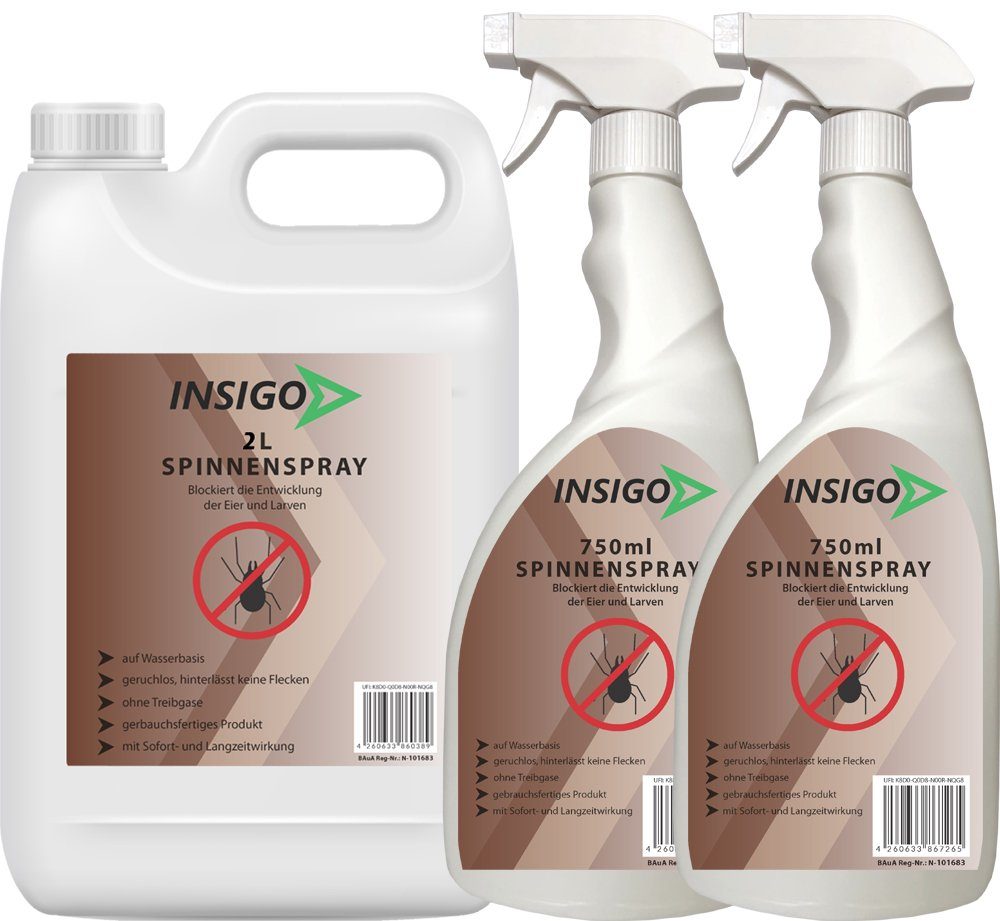 INSIGO Insektenspray Spinnen-Spray Hochwirksam gegen Spinnen, 3.5 l, auf Wasserbasis, geruchsarm, brennt / ätzt nicht, mit Langzeitwirkung