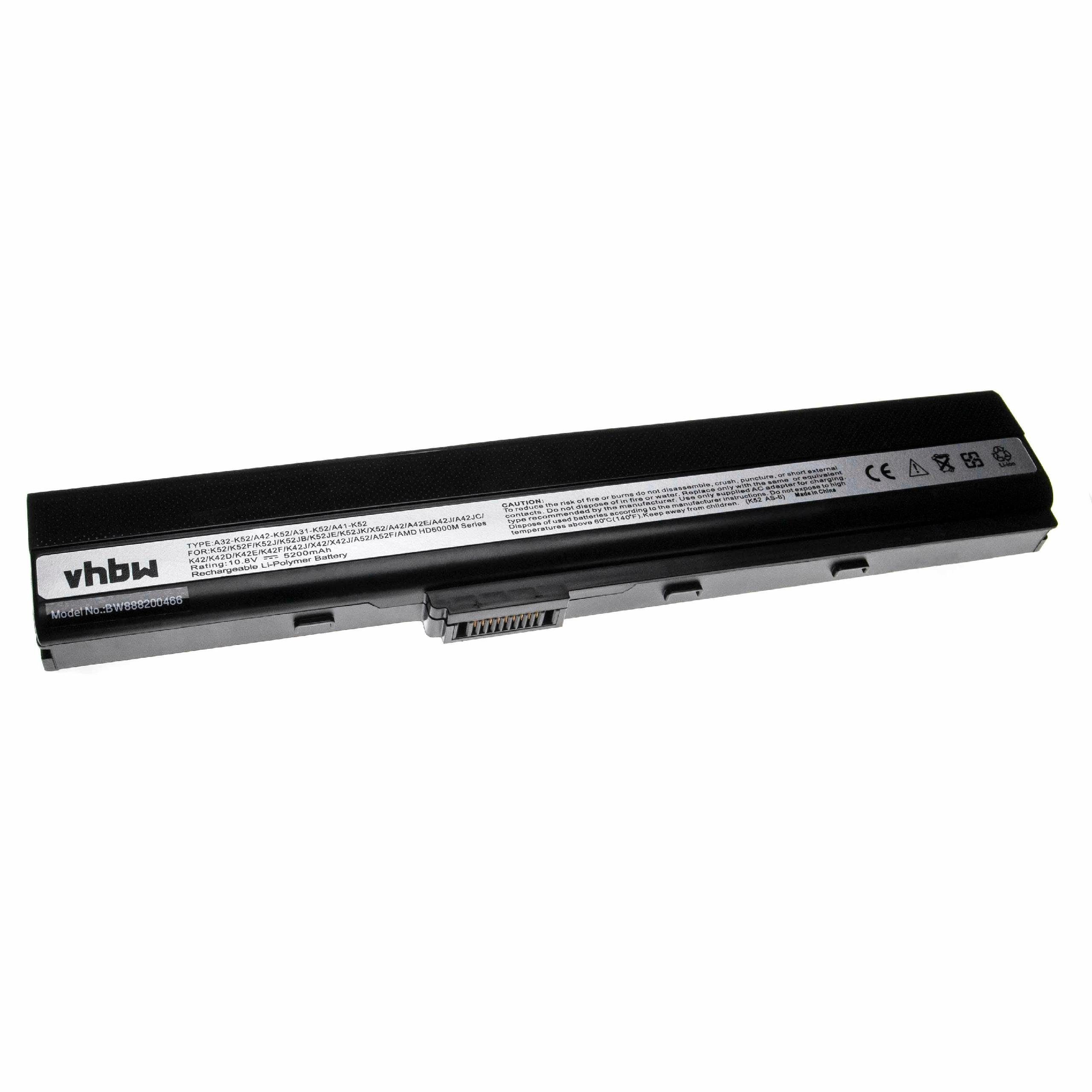 vhbw Akku passend für Asus B53J, B53F, B53, A62-9625, A52JR, A62-9485, Laptop-Akku Akku Li-Polymer 5200 mAh (10,8 V), Leistungsfähiger Austausch-Akku für Notebook, Wiederaufladbar, Jede
