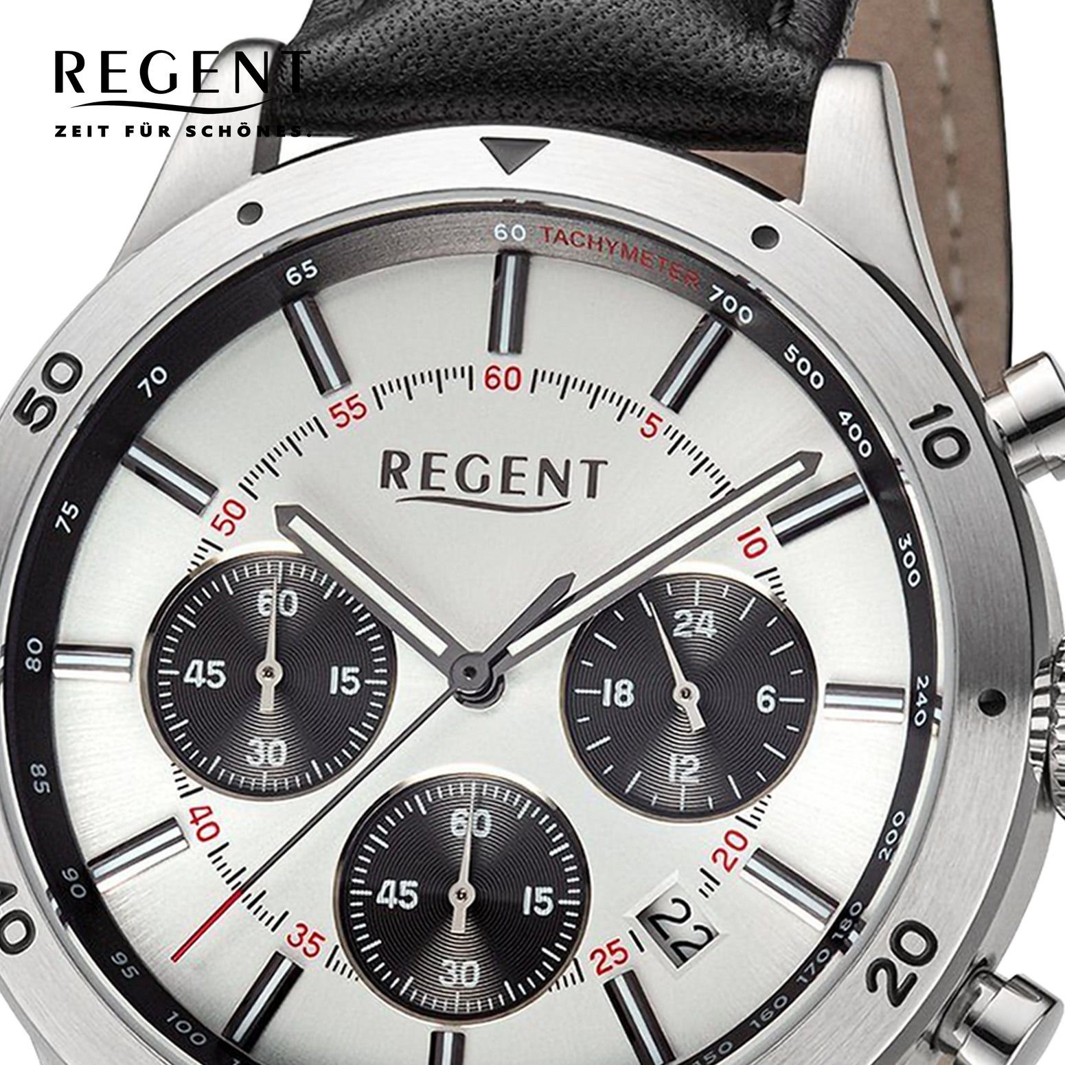 Quarzuhr Armbanduhr extra Armbanduhr Herren rund, Analog, Regent silber Regent Lederarmband 41mm), Herren groß (ca.