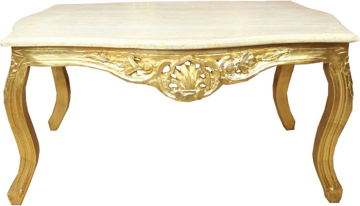 Casa Padrino Couchtisch Barock Couchtisch Gold mit Marmorplatte Creme - Möbel Tisch Antik Stil