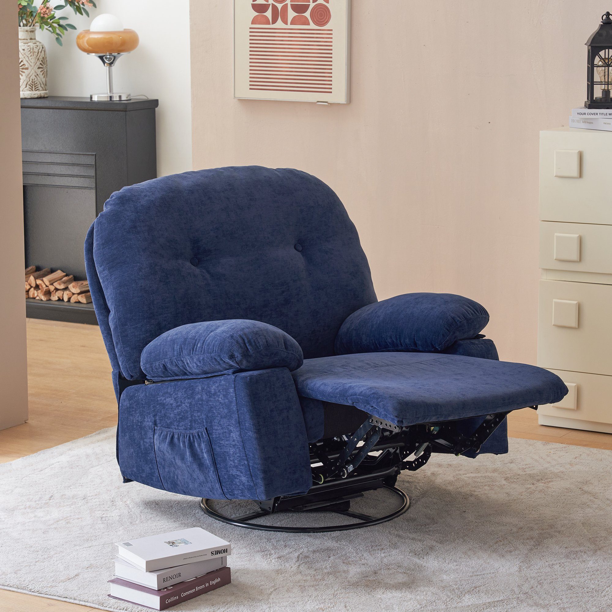 REDOM TV-Sessel Relaxsessel mit Fernbedienung (Wohnzimmersessel, Heimkino-Loungesesse), mit 360° Drehfunktion und Timer Blau